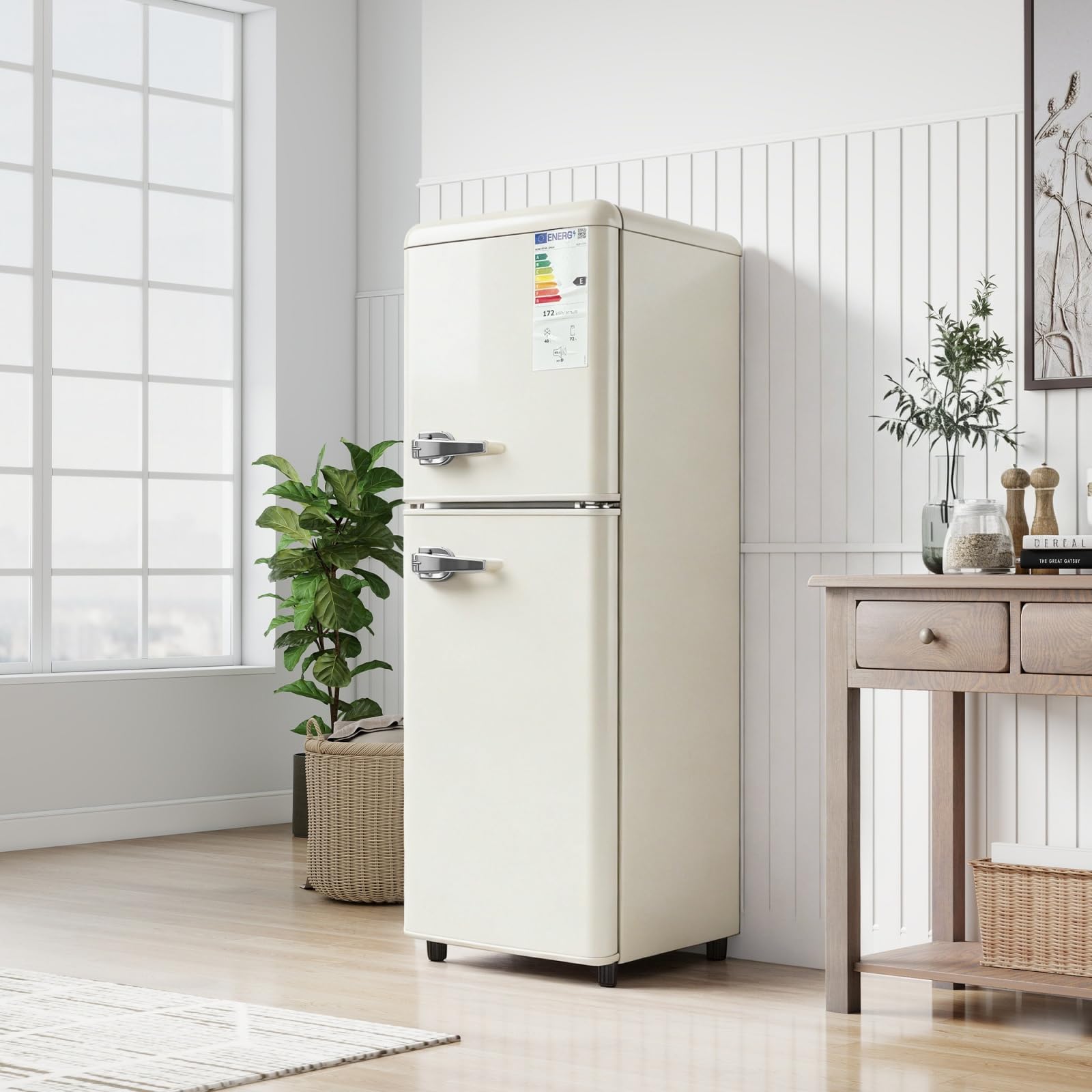 Sweiko Double door refrigerator (112 litres), 72 litre fridge compartment + 40 litre freezer compartment, 7 temperature settings, energy class E (off white)