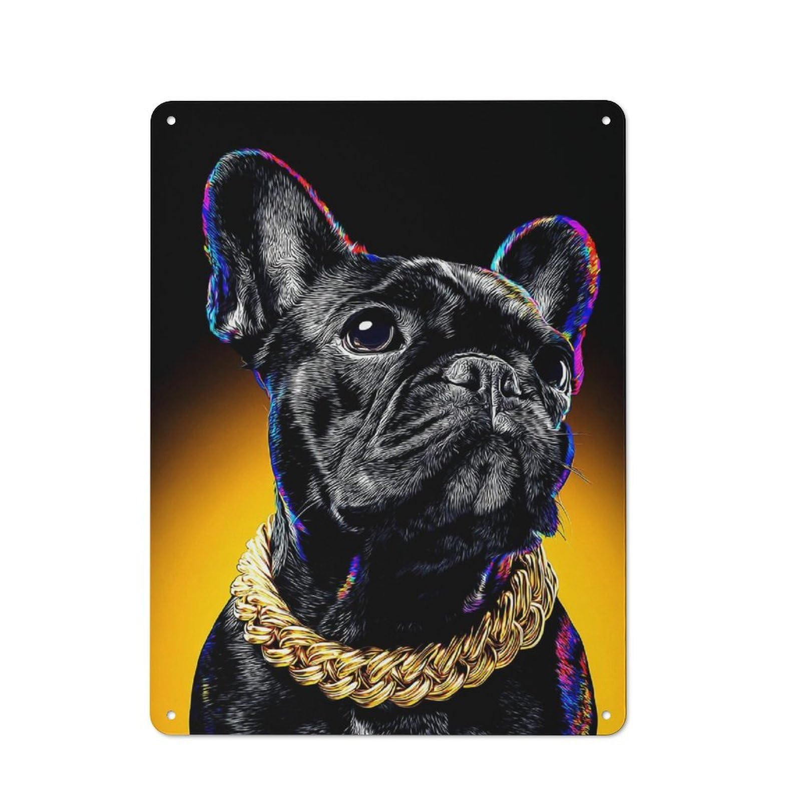 Junmoney Stylish Bulldog With Golden Chain Country Metal Sign With Design 40X30cm, Farmhouse Farmhouse Wall Decor For Kitchen, Cottage, Porch Or Garden Room