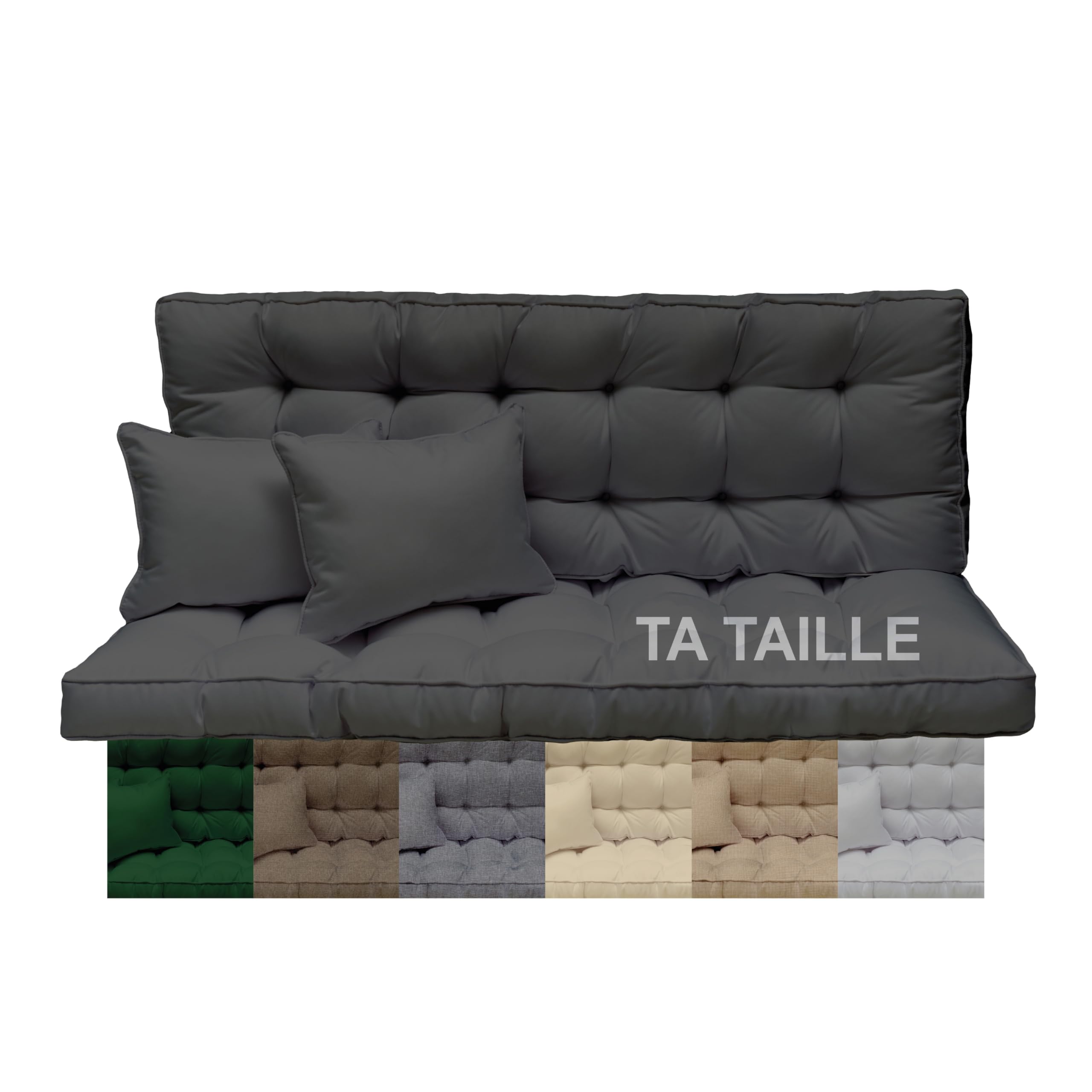 Coussin pour balancelle Personnalisé - Coussin d'assise et de dossier pour Meubles en Palette résistant aux intempéries et imperméable - Matelas épais - Couleur: grafite/beige/marron/vert [133]