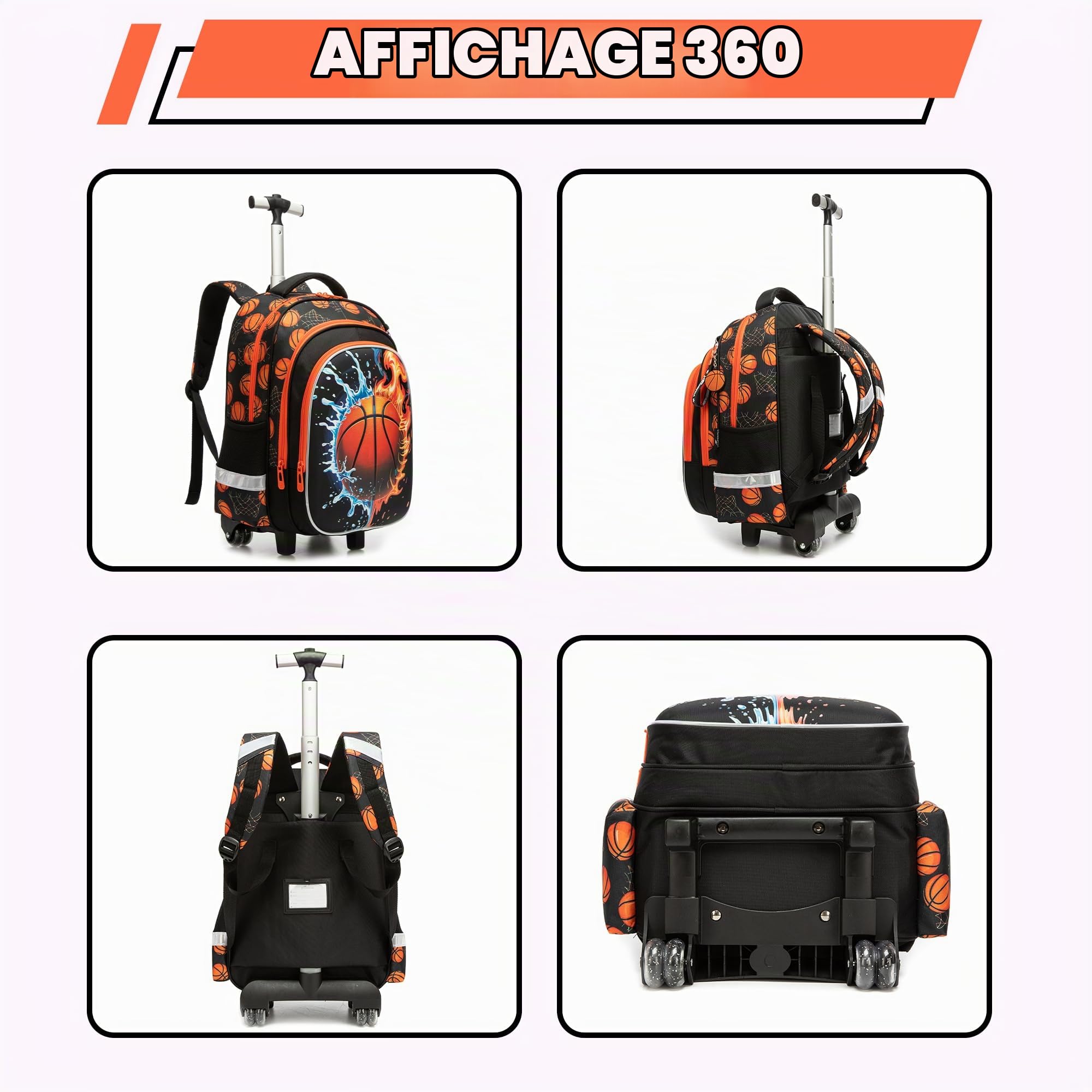 HTgroce Sac à Dos à Roulettes Garçon– Cartable Scolaire Primaire (CP CE1 CE2) – Trolley Idéal École & Voyage