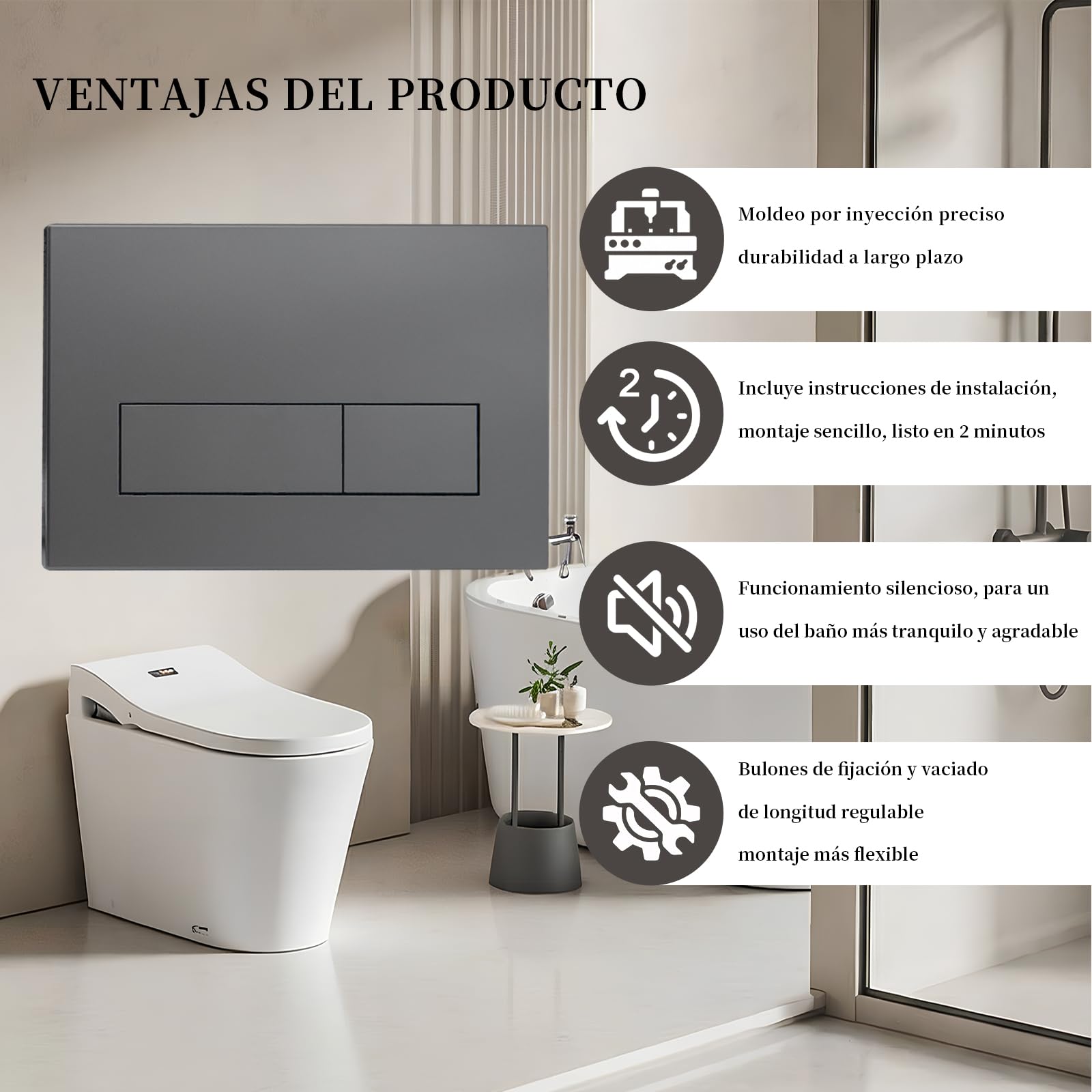 Placa de Accionamiento WC Doble Descarga, Compatible con Geberit Sigma 01/20/30, UP300 & UP320, con Kit de Palancas y Marco de Instalación, 245 × 164 mm (gris oscuro)