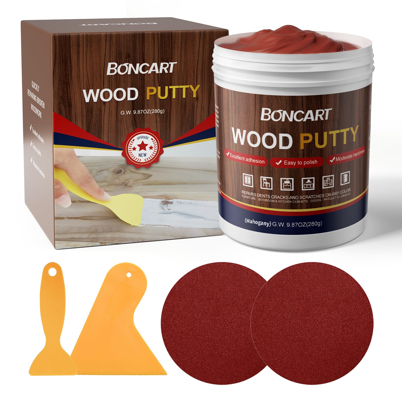 Mahogany Wood Filler,Paintable, Stainable, Sandable, Wood Putty can Quickly Repair Holes, Cracks, Chips, Damage, and Scorched Areas of Wooden Furniture
