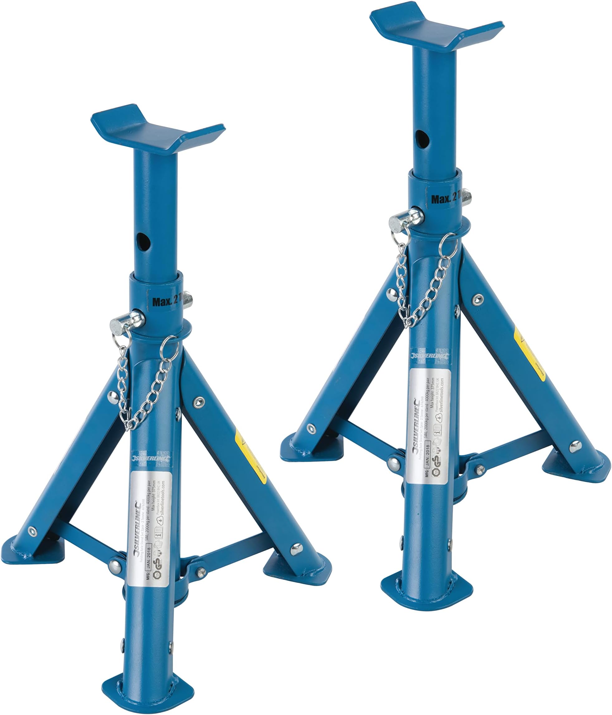 Silverline Folding Axle Stand Set 2pce 2 Tonne (676260), Blue