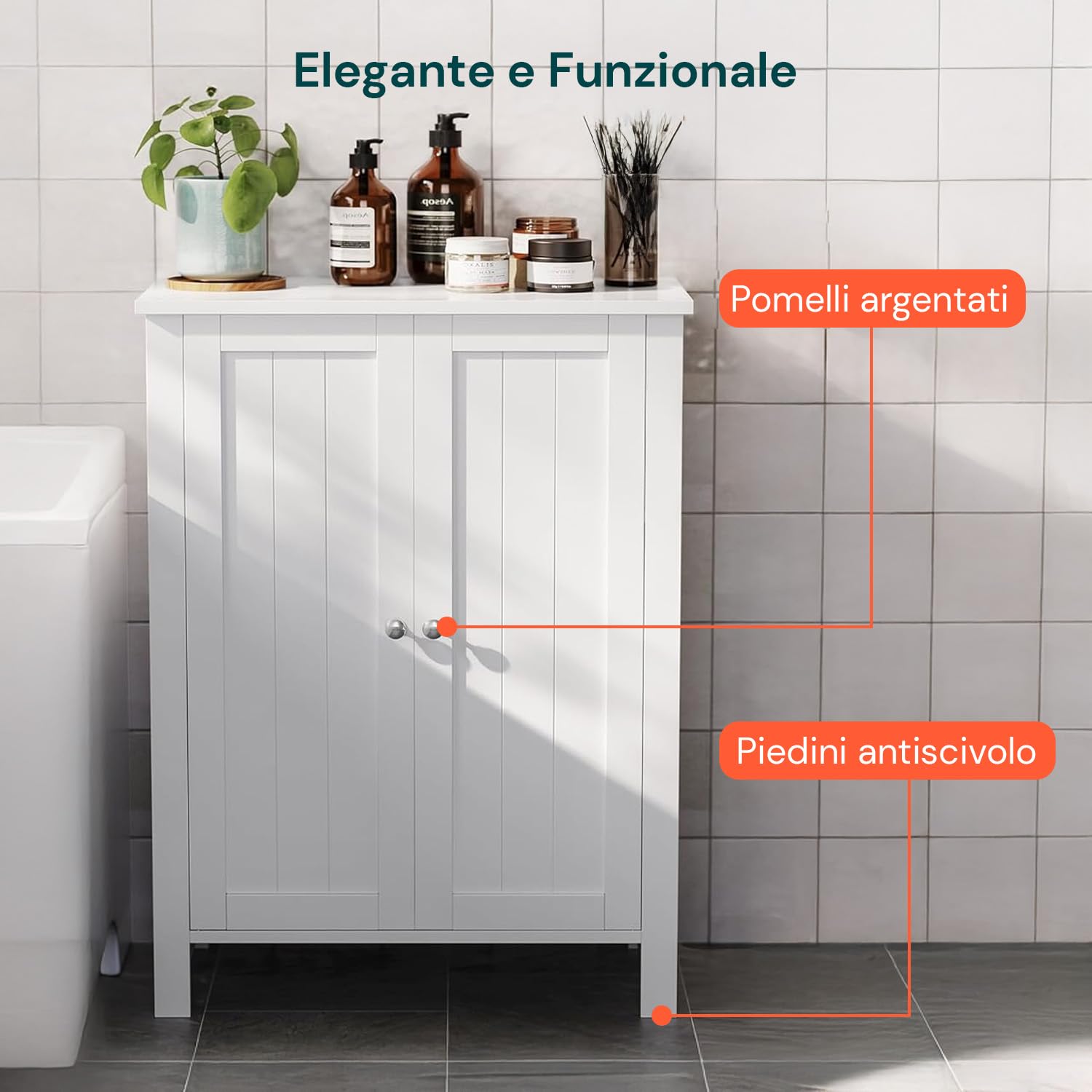 Avilia - Mobiletto Bagno Salvaspazio in MDF con 3 Ripiani Regolabili e 2 Ante con Chiusura Magnetica, Armadietto Multiuso Compatto per Organizzare Casa, Ideale per Bagno Cucina o Ingresso