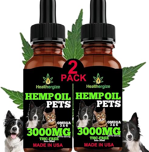 Paquete de 2 aceites de cáñamo orgánico para perros y gatos, de primera calidad, calmante, cadera, articulación, separación, inflamación, piel,