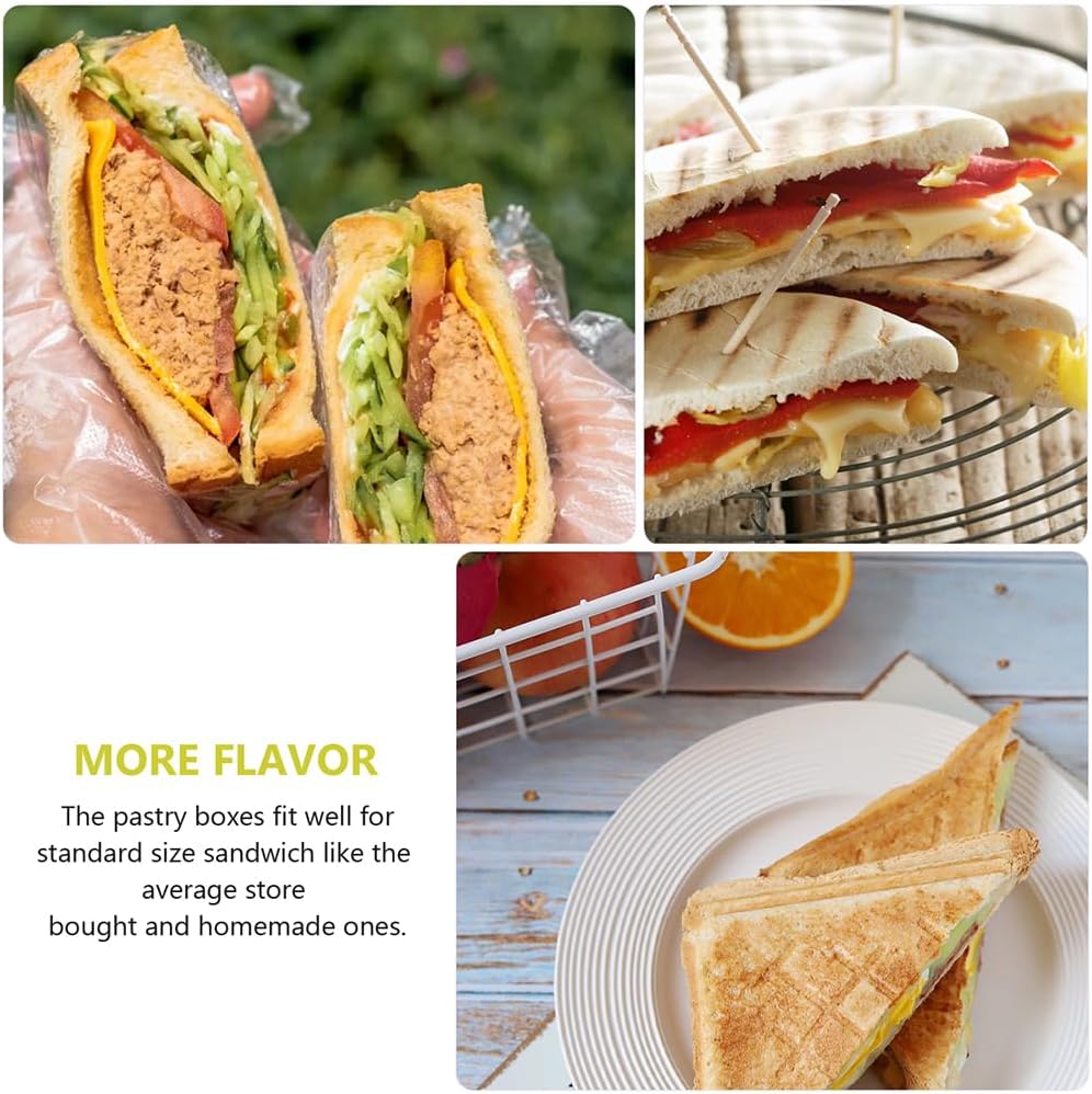 200pc Striangle Sandwich Container Disposable Sandwich Triangle Case Plastic Packing Box Clear Clamshell Food Containers Triangle Cake Containers with Lids Food Box