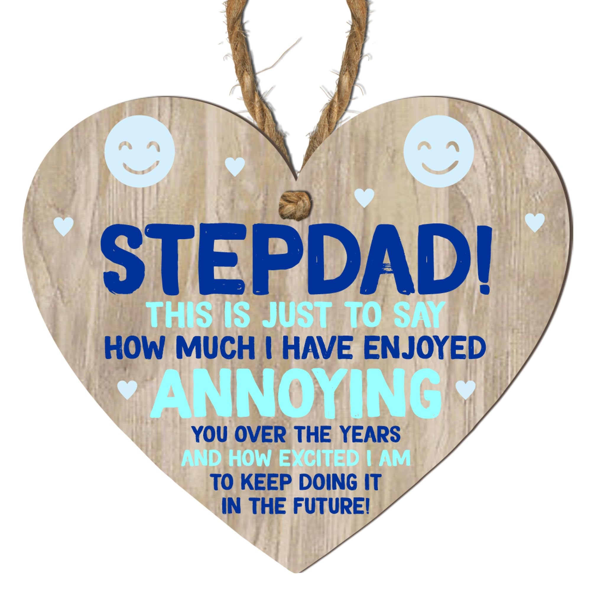Stepdad Wooden Heart Plaque - Sentimental Gift for Stepfather - Modern Rustic Décor - Father's Day, Birthday - Gift Idea for Christmas (Medium: 15 cm (H) × 13 cm (W))