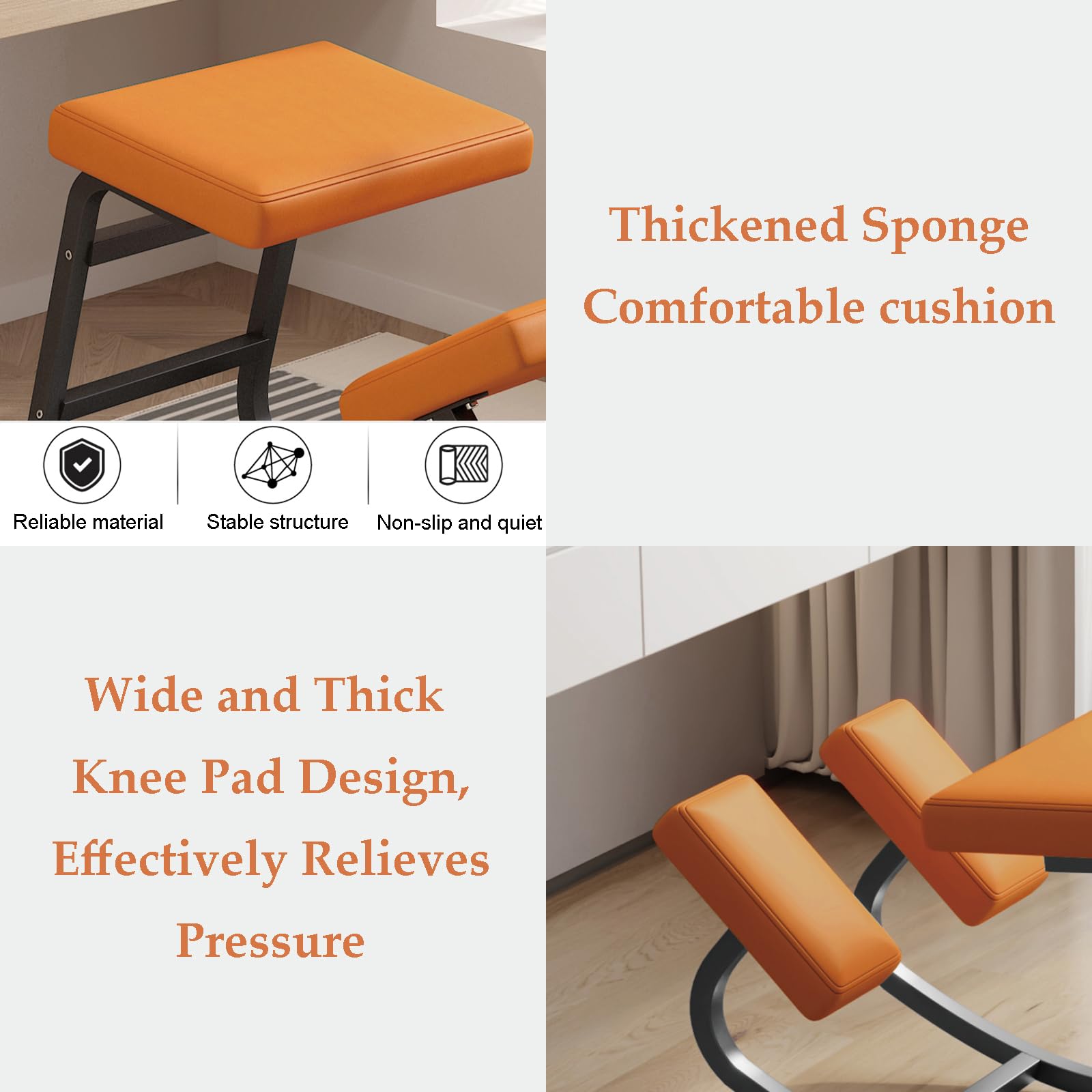 Sedie Innovative in Metallo, Sgabelli Ergonomici, Sedie da Correzione della Postura Seduta, Sedie da Ufficio per Studio in Ginocchio per Camere da Letto Aule Scrivanie(Black Frame, Blue 1)