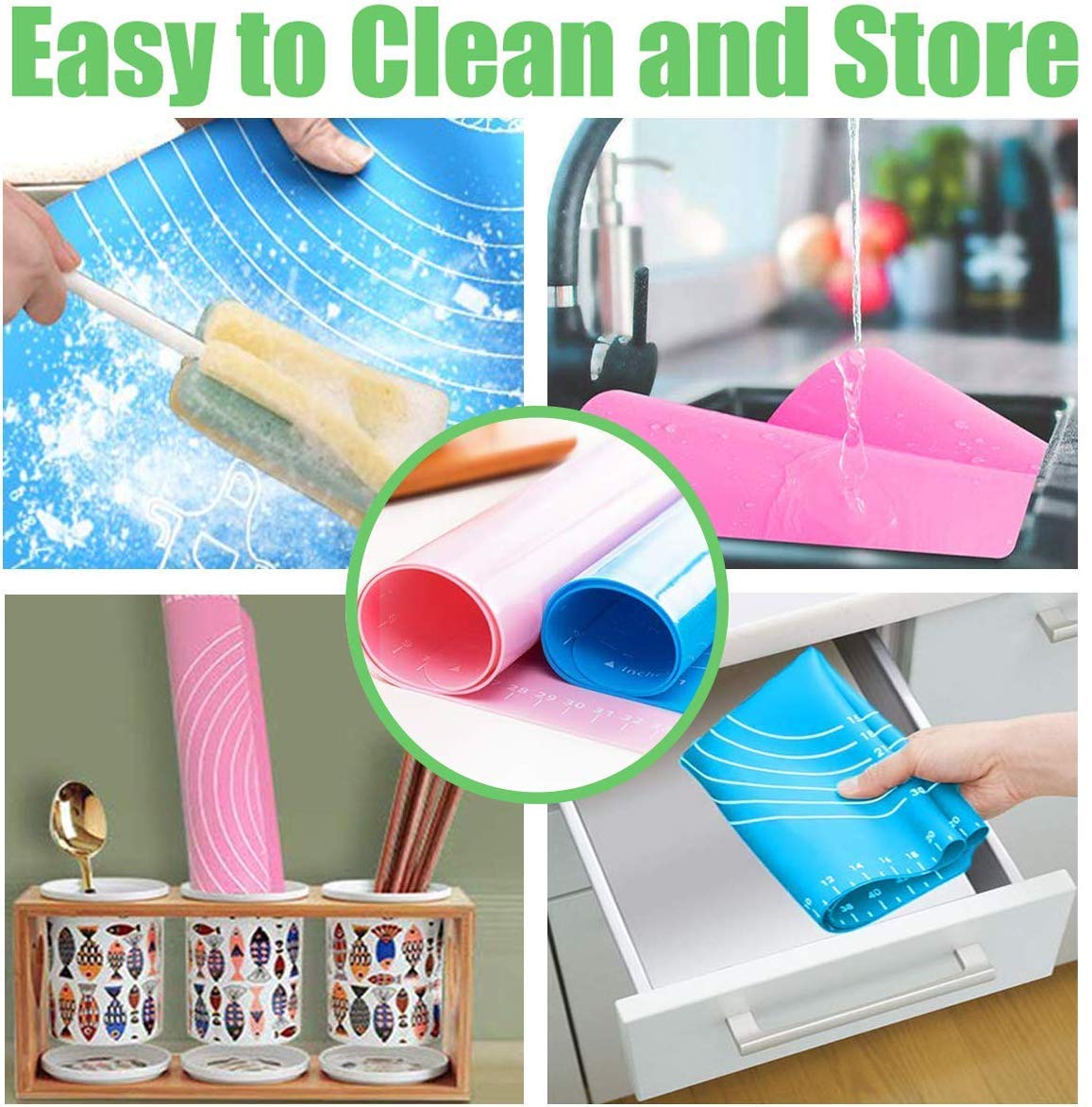 FRESTYQUE Baking Mat for Pastry Rolling with Measurements Silicone Non-Stick Fondant Rolling Mat 50 * 40 cm (Random) 2
