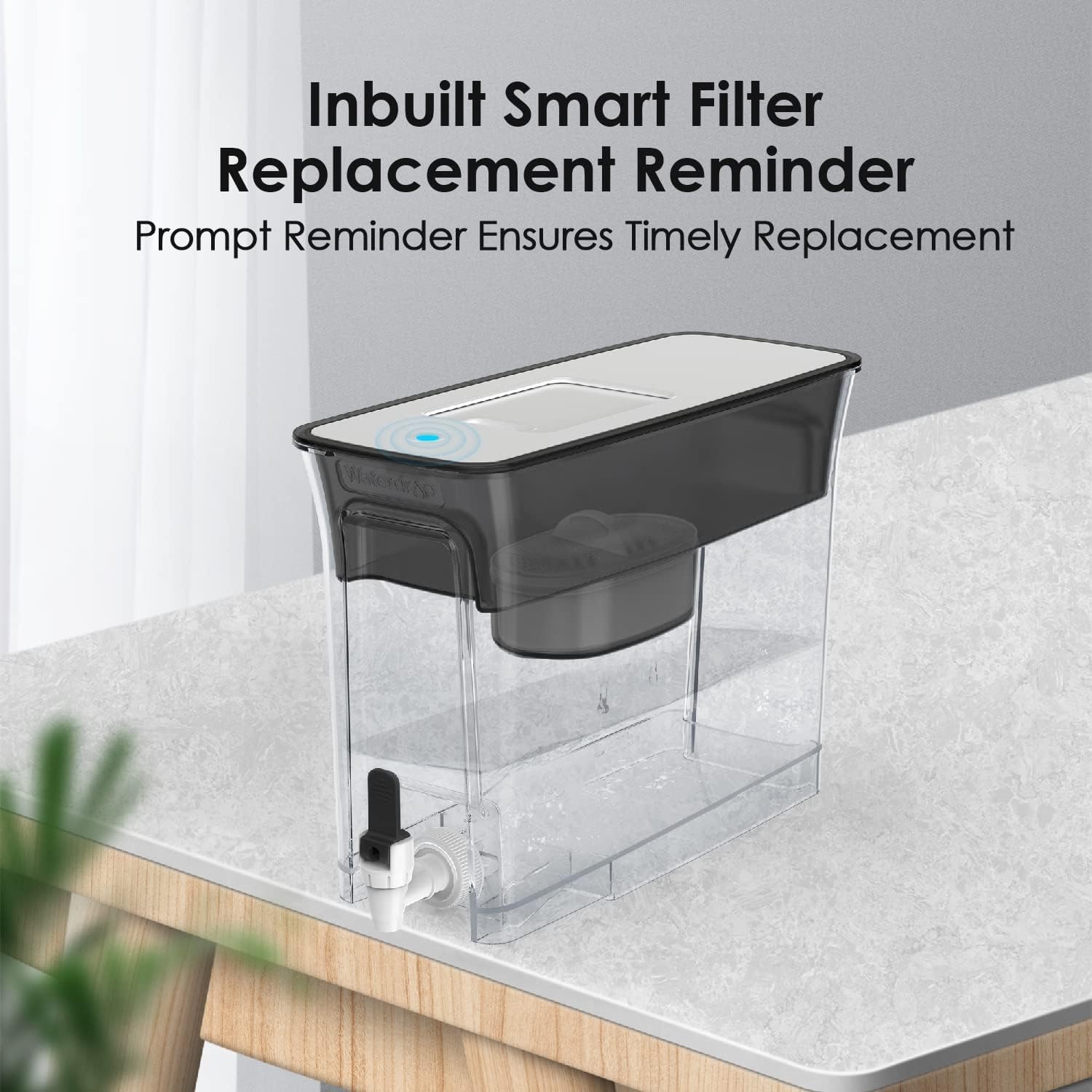 Waterdrop Distributeur de filtre à eau fin de 8,2L, grande capacité, 757L longue durée de vie, 5 fois la durée de vie, réduit le chlore, le PFOA/SPFO et plus encore, sans BPA (Filtre: WD-PF-01A Plus)