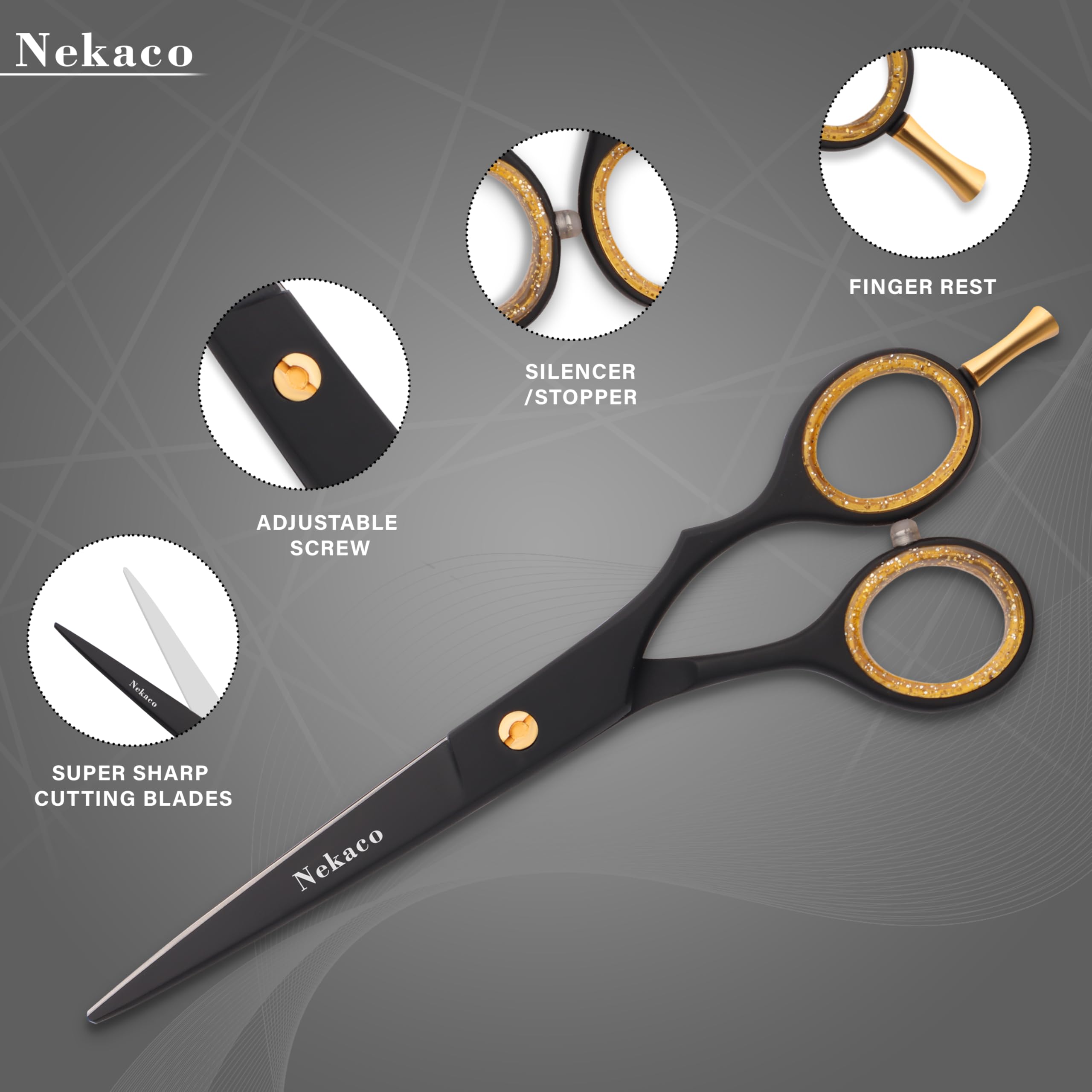 Tijeras profesionales de corte de cabello de 6.5 pulgadas, tijeras de acero inoxidable de alta calidad, tijeras de pelo con tornillo ajustable para peluquería y hogar (negro, 6.5 pulgadas) 2