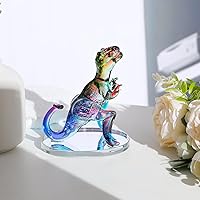 Vista 5 de Ornalrist Figuras de dinosaurio multicolor de cristal, regalos para niños y niñas, amantes de los dinosaurios, animales de arte de cristal