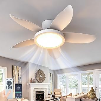 Bedroom Quiet Ceiling Fan with Light, 88 CM,5 Blades, 6-Speed Reversible Fan Light with Timer, App Remote,Dimmable LED Light Fan with Memory Function,for Lounges and Living Rooms White [Energy Class A++]