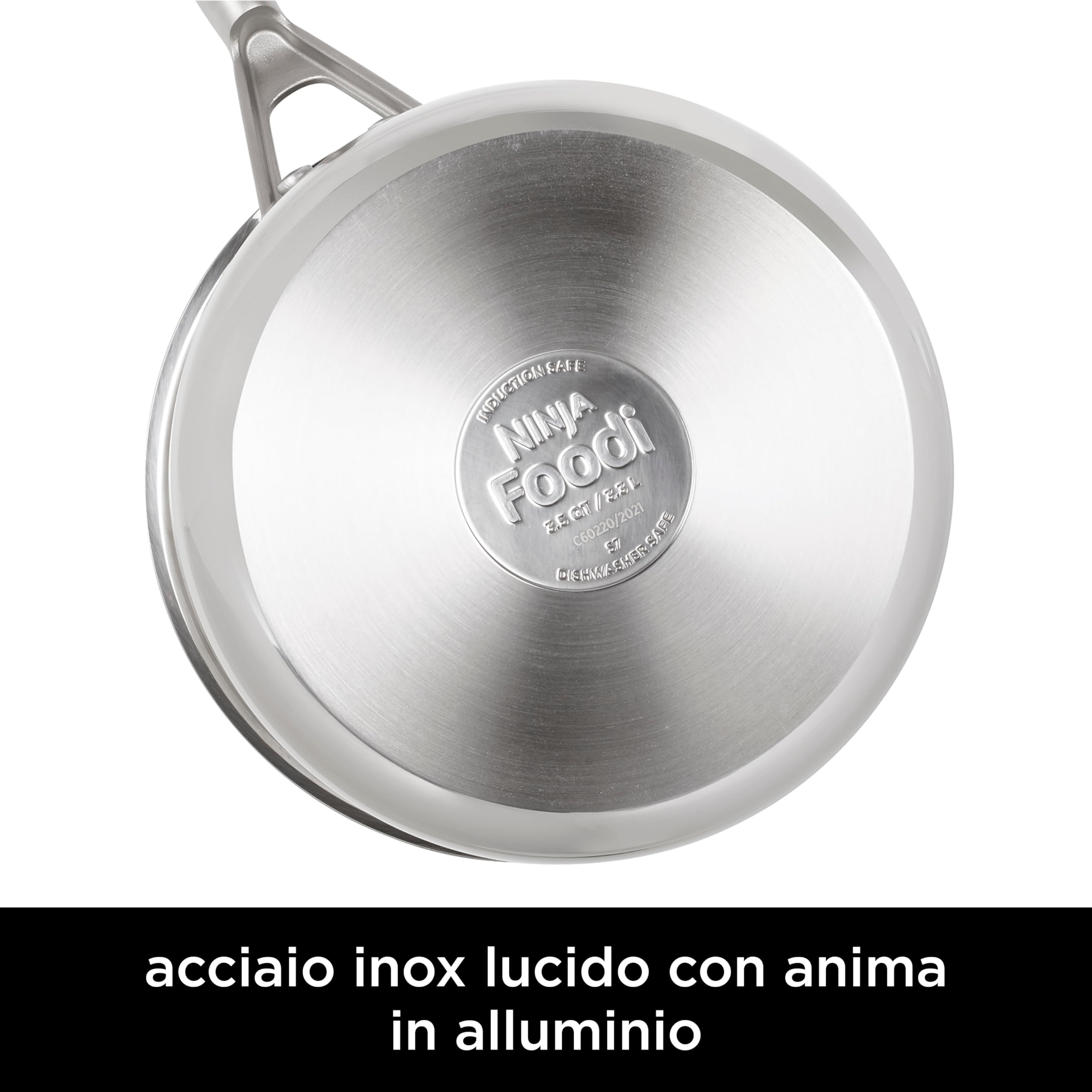 Ninja Foodi ZEROSTICK Set 3 Pentolini Acciaio Inox C63000EU | 16cm, 18cm, 20cm, Coperchi in Vetro Temperato, Antiaderenti, Compatibili Piani a Induzione, Forno a 260°C, Lavastoviglie