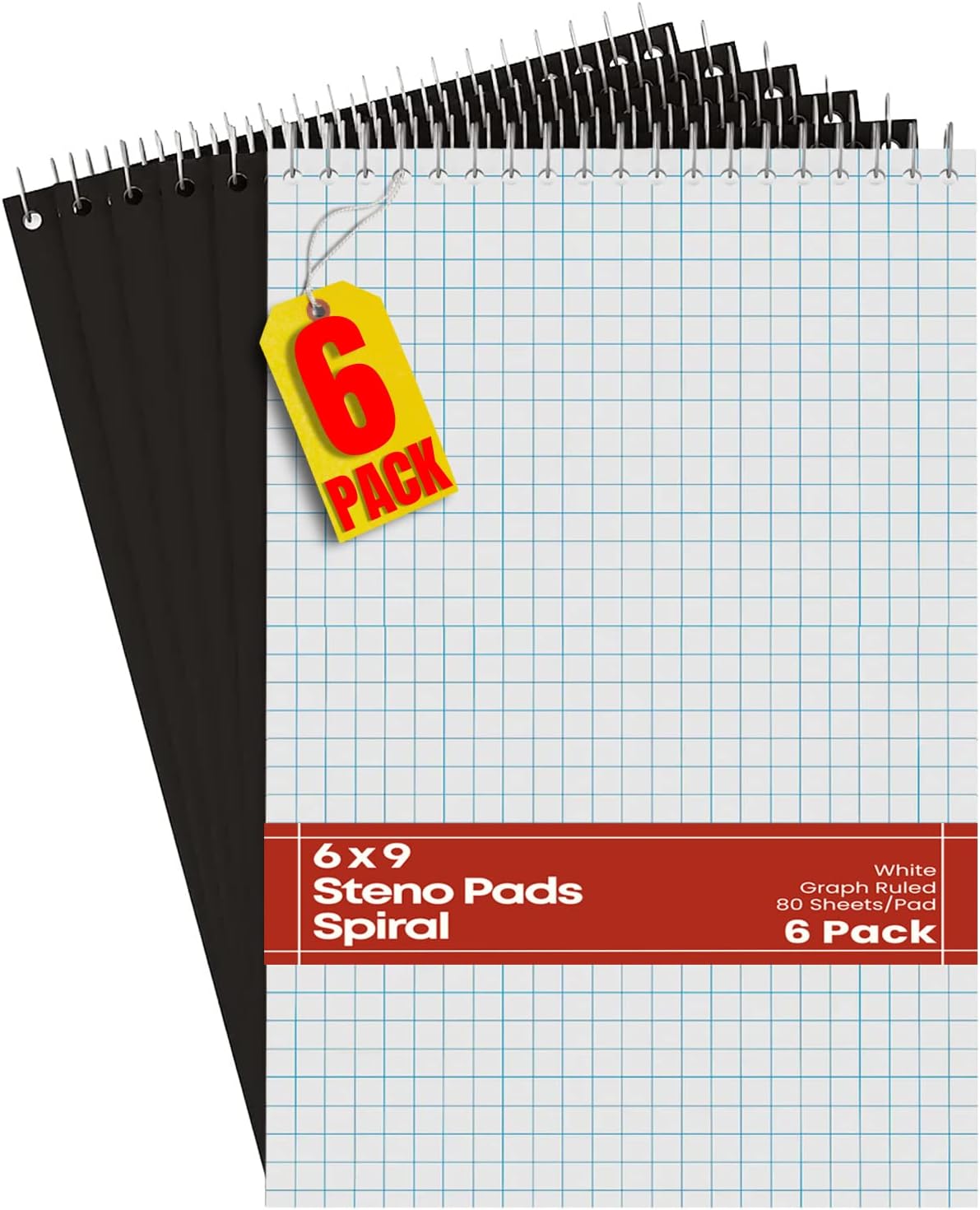 Amazon.com : Juvale 6 Pack Quad Ruled 6x9 Inch Top Bound Spiral Graph ...