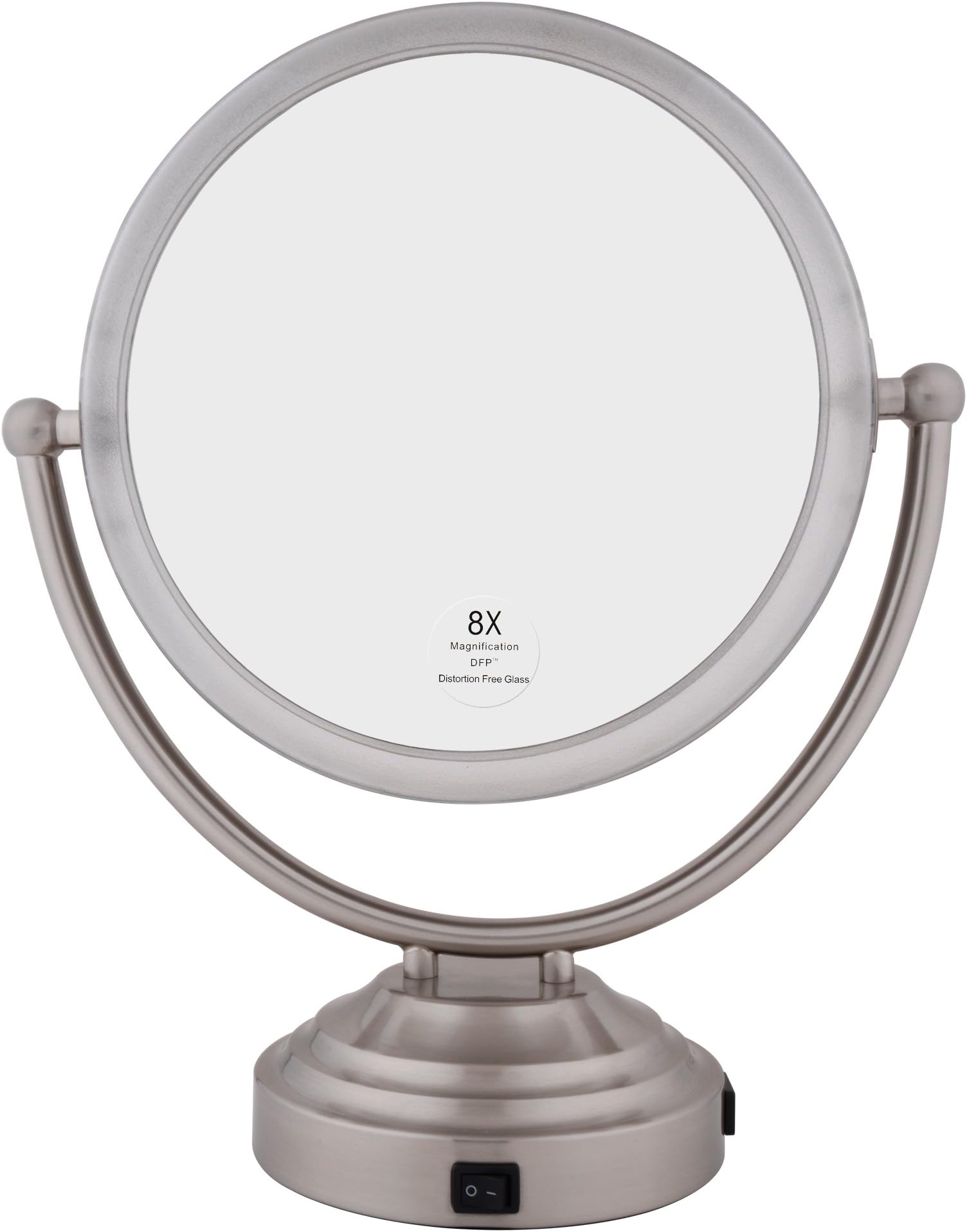 Floxite Lighted Mirror, 8X Plus 1X Magnification, Brushed Nickel, 11"