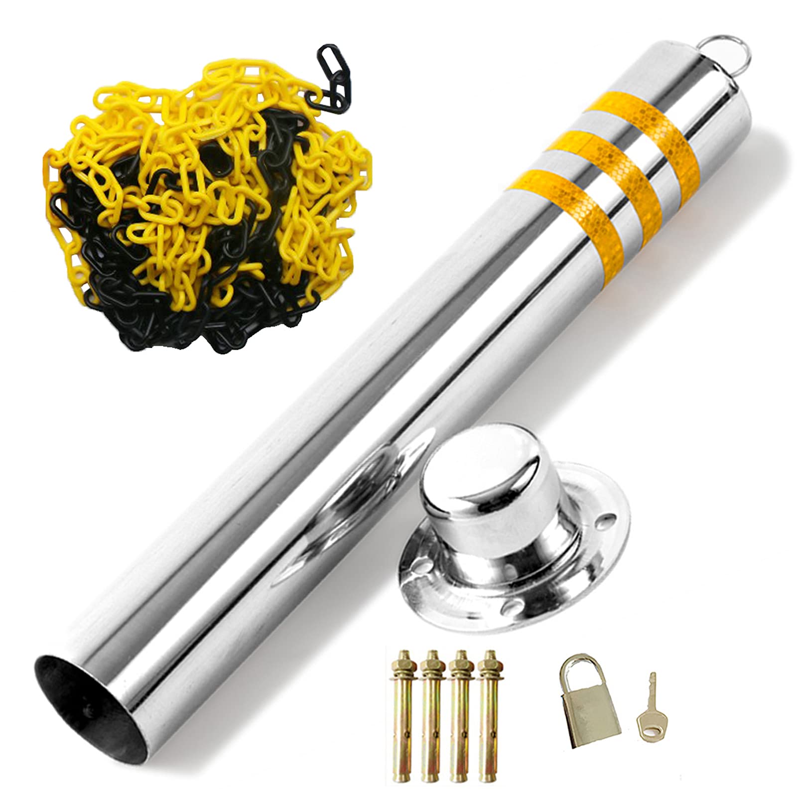 AYCDL Delineator Post Cones,Parking Bollards Heavy Duty Stainless Steel Yellow Safety Barrier Bollard with 4 Expansion Screws for Traffic-Sensitive Area,800x76mm