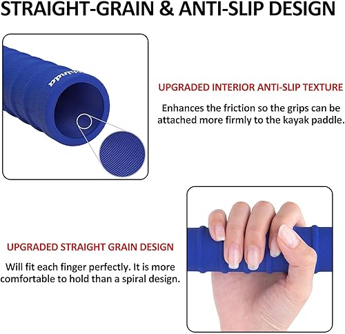 Vista 4 de Empuñaduras para remo de kayak, accesorios de kayak, agarres antideslizantes para remos de kayak, agarre de silicona para prevención de ampollas