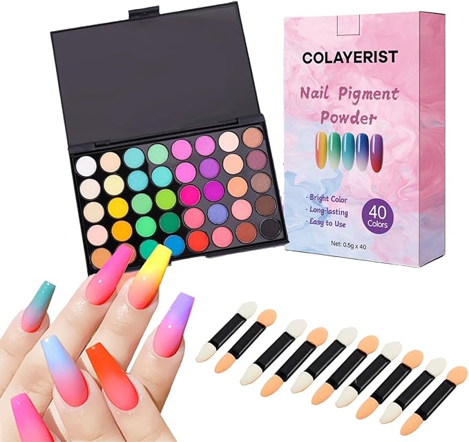 40 Colors Nail Pigment Powder for Nails, Professional Nail Pigment Powder Palette with Neon Shades for Gradient, Ombre & Bold Manicure, Nail Art Supplies for Home and Salon DIY