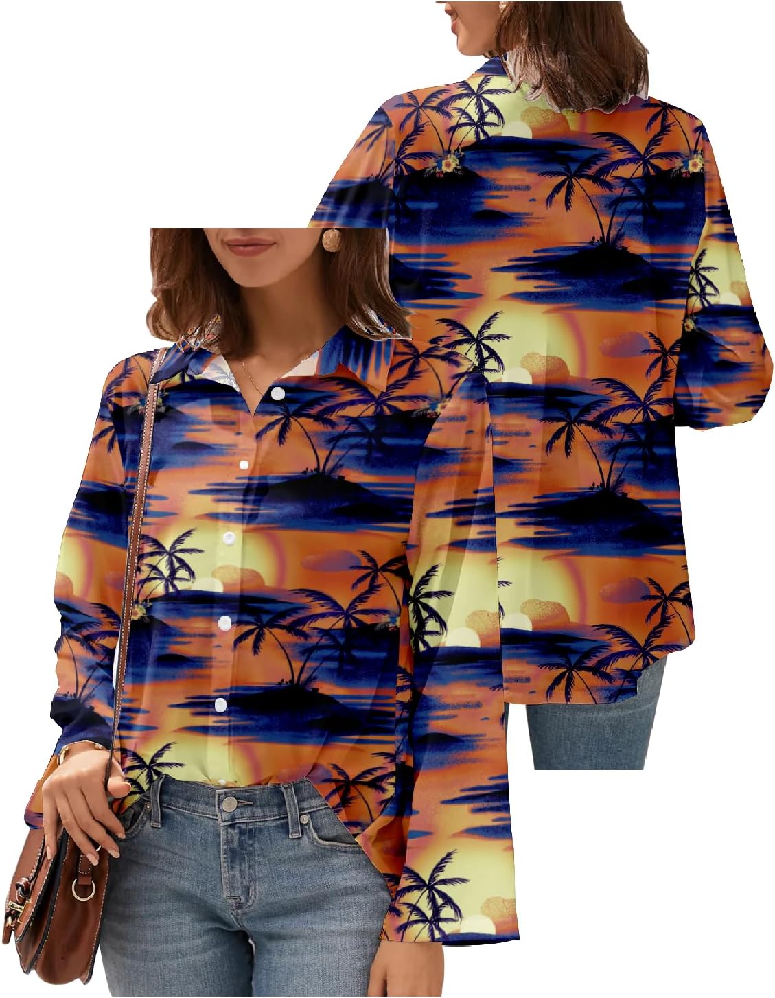 Beach Vacation Blouses for Women Printed Vintage Botton Down V Neck Comfort Casual Trendy Oversized Boho Tops - Image 5