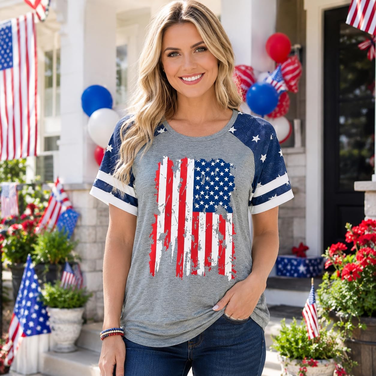Women's American Flag Shirts Tee 4th of July T Shirts Patriotic Short Sleeve Star Stripes USA Tee Tops