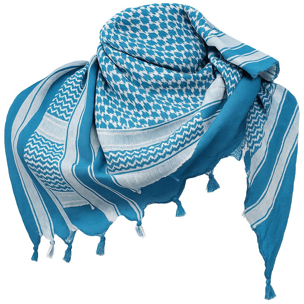 Outdoor World Be Active Unisex Turquoise Outdoor World Shemagh Scarf – Keffiyeh Arab Plo Military Army Sas Desert Head Neck Wrap – Breathable 100% Cotton Tactical Scarf For Men Women – 110Cm X 110Cm With Tassels (Turquoise)