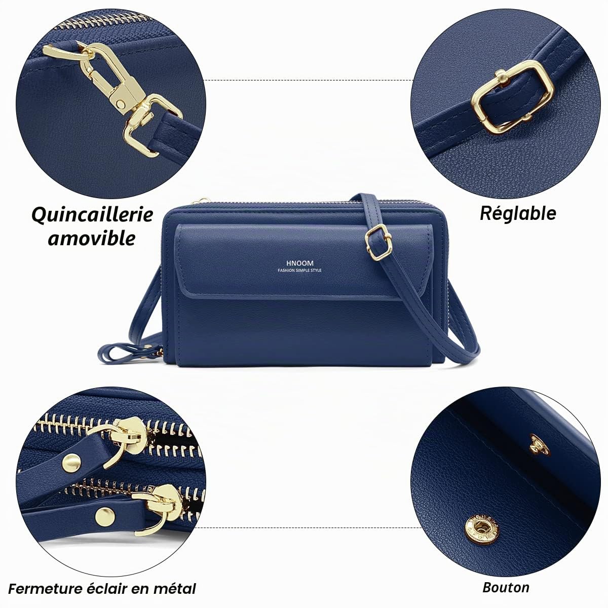 HNOOM Sac Téléphone Portable Femme Portefeuille en PU Cuir Sacs Bandoulière Femme Pochette Téléphone Portable Petit Sac à Bandoulière pour Téléphone avec Porte Carte, Bandoulière