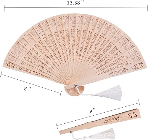 Miniatura 3 de Sepwedd 50 Set Sandalwood Fan Wooden Hand Fan Baby Shower Party Favors with Organza Bags and Tassels Wooden Folding Fan