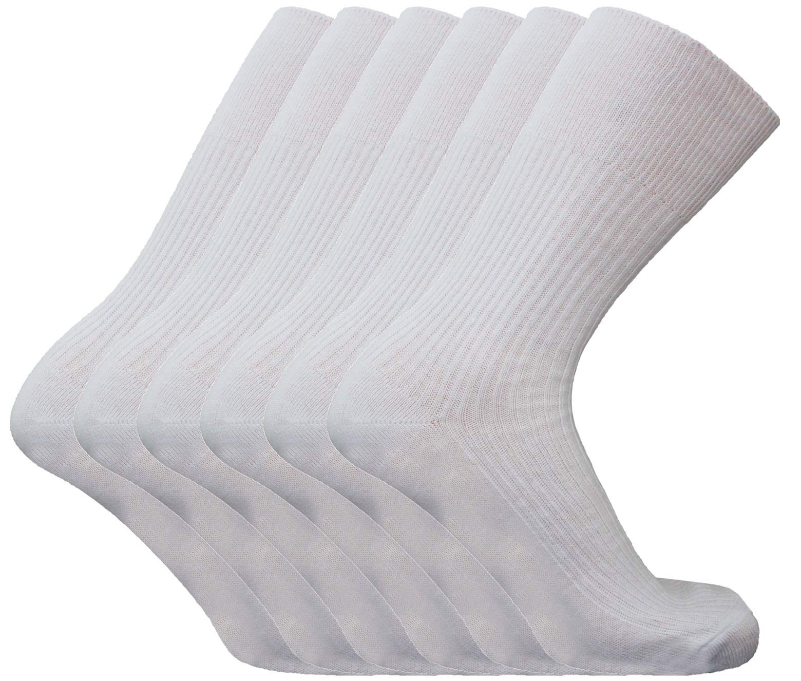 12 Pairs Mens White 100% Cotton Loose Top Ribbed Non Elastic Socks Diabetic Sock Big Foot Size 11-14