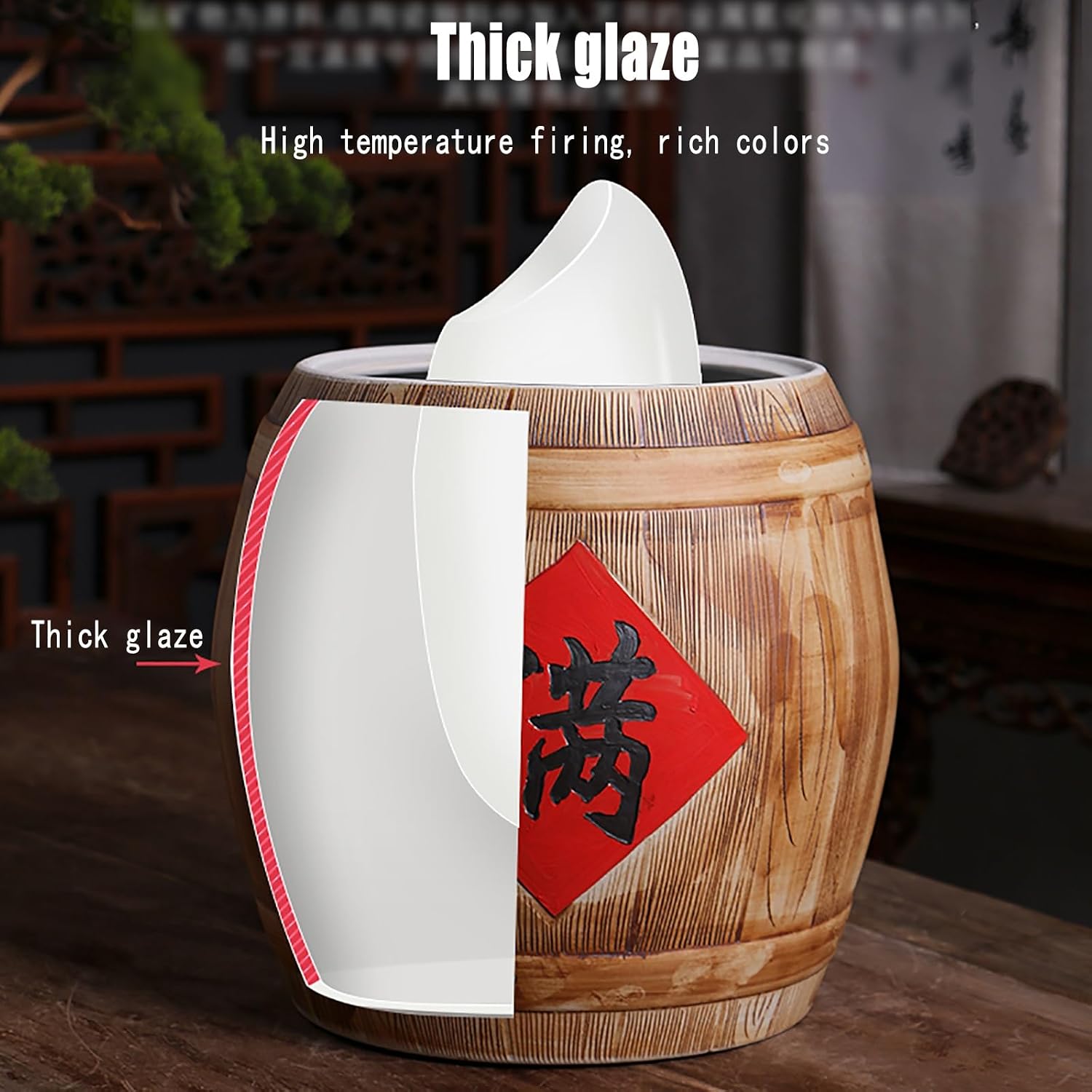 10KG Large Ceramic Rice Jar With Lid - Ceramic Rice Bucket Grain Storage Bin for Beans, Corns, Wheat, Oatmeal