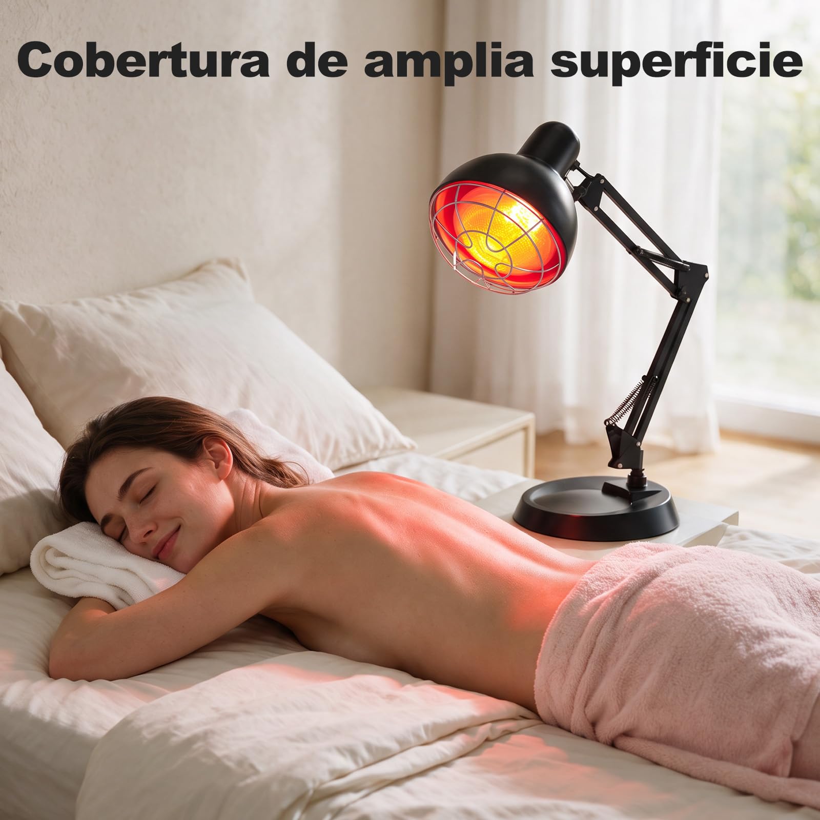 Lámpara de luz roja 150 W para uso doméstico, 10 niveles de temperatura + 12 niveles de temporizador, regulable en múltiples direcciones – **Negro**