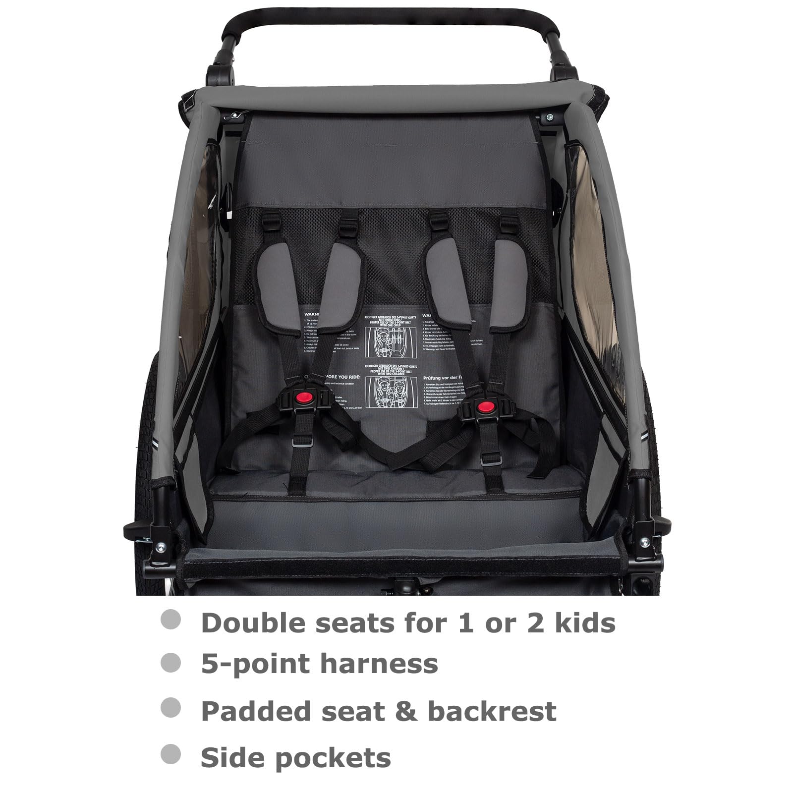 Tiggo Kinderanhänger 360° Drehbar mit Federung 2in1 Fahrradanhänger Buggy Set Jogger 5-Punkt Gurt für 1 bis 2 Kinder max. 40kg