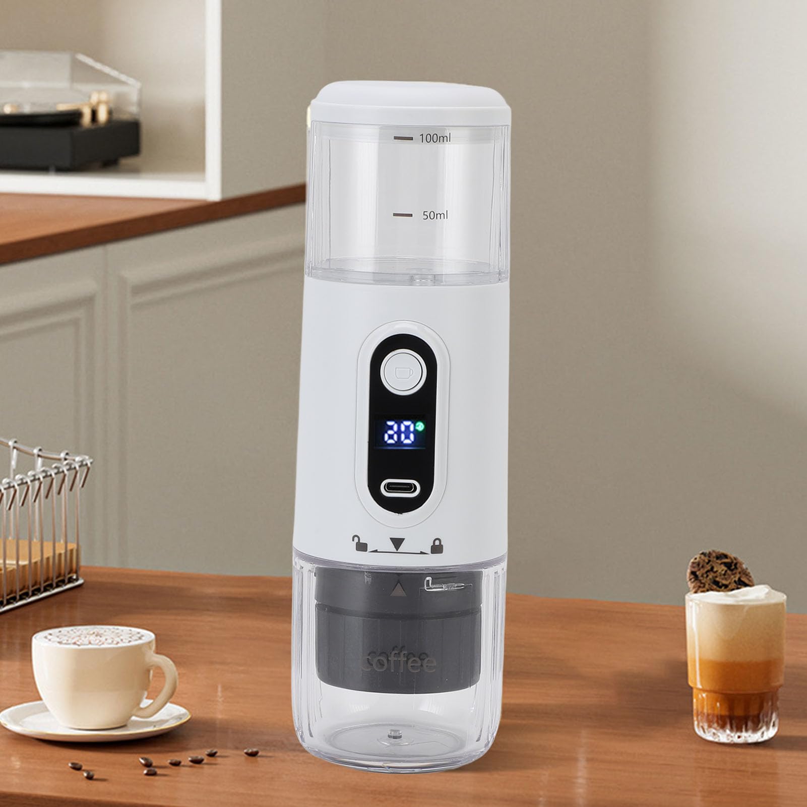 Diyeeni Mały Ekspres do Kawy, Przenośny Elektryczny Producent Espresso, Kawa i Kapsułka, Samongonowanie, 20 Barów Mini-podróży z baterią 2500 MAh z baterią 2500 MAh (WHITE)