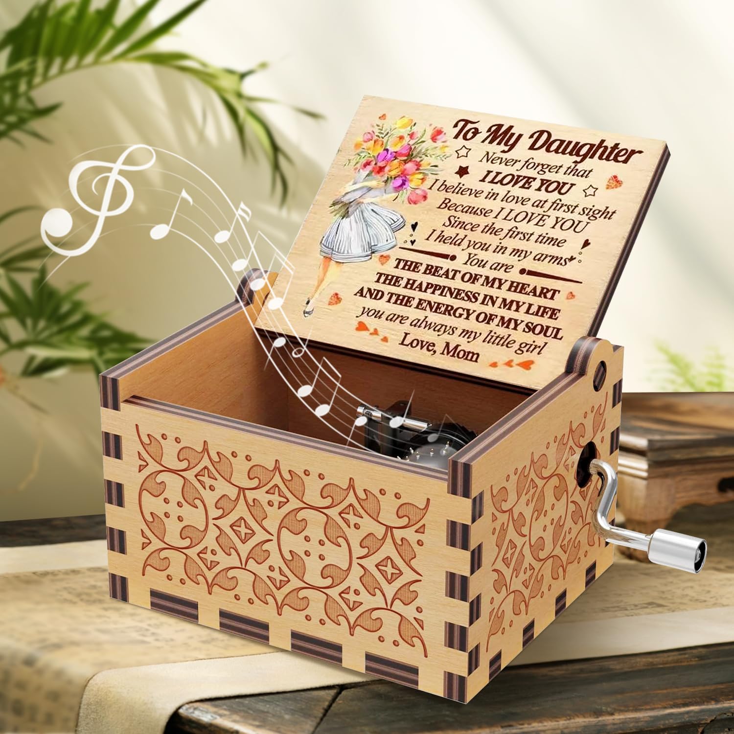 Hexagram You Are My Sunshine Music Box Vintage Laser Engraved Wooden Musical Boxes Gifts For Birthday Valentines Day Thanksgiving Day Christmas Cute Hand Cranked Small Sunshine Music Box Home Decor