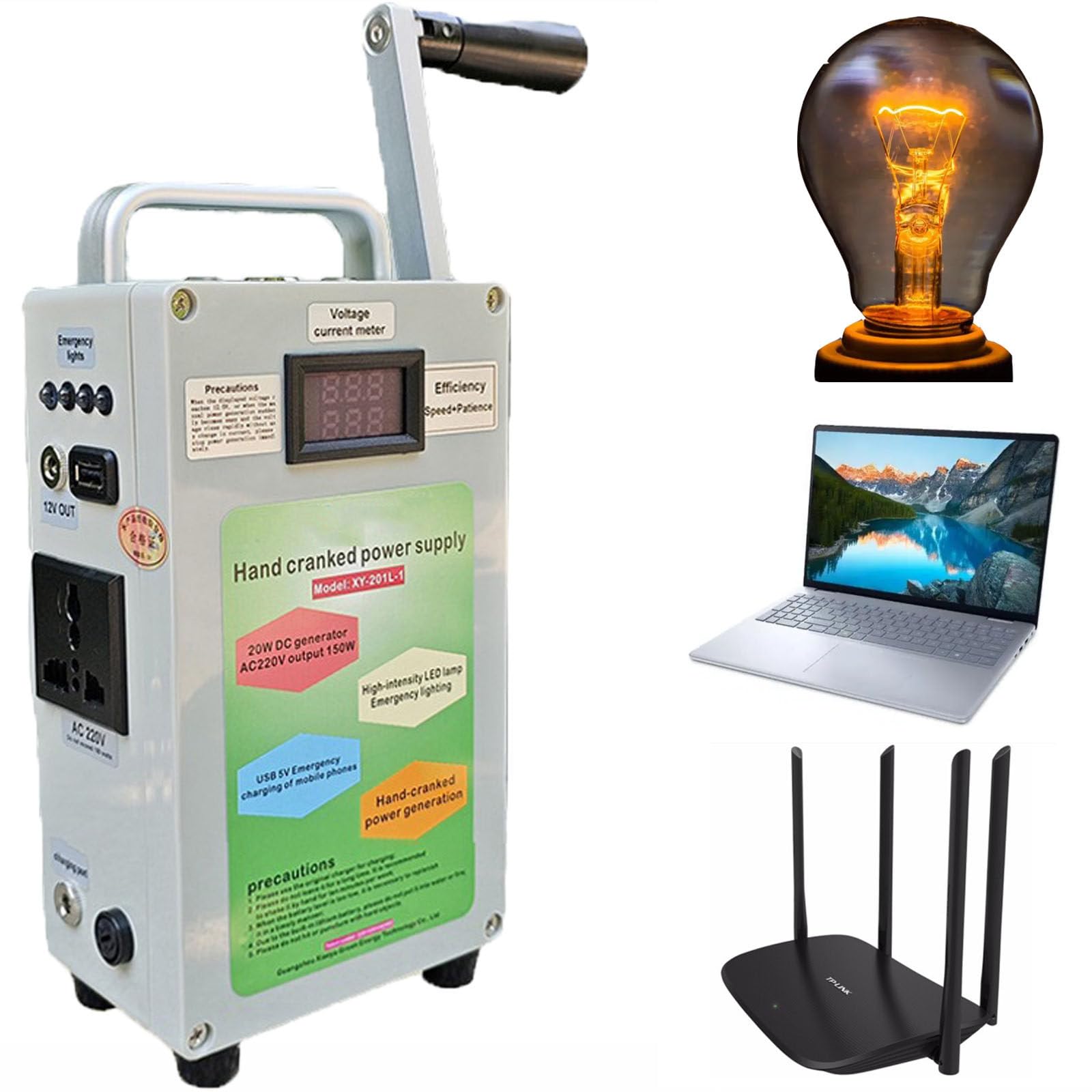 Generatore a manovella Naturale,USB per attività di Sopravvivenza in Campeggio all'aperto Manuale Caricatore di Emergenza per Campeggio all'aperto Giardino generatori 220V