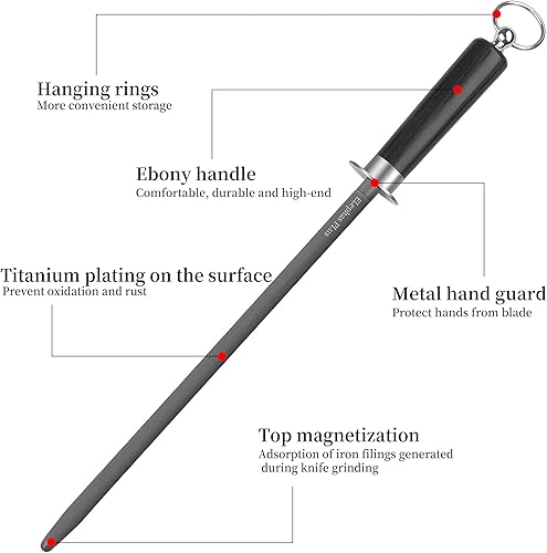 Miniatura 2 de ELephas PLus afilador de acero para cuchillos, barra de afilado de cuchillos de acero al carbono alto, afilador de cuchillos de acero para afilar de