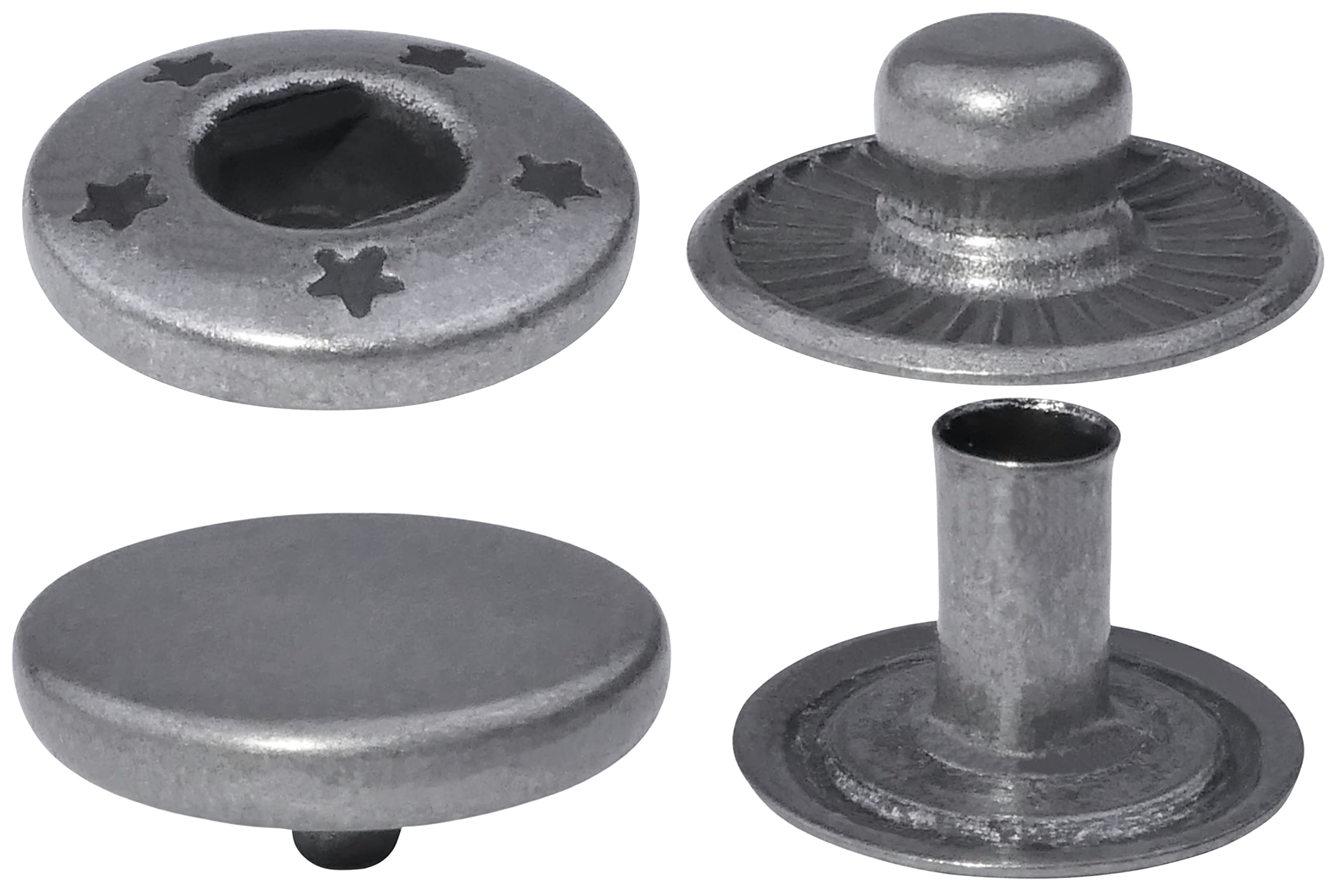 Lot De 10 Boutons Pression à Ressort AERZETIX Ø15 Mm – Métal Nickel Clair – 4 Parties Pour Jeans, Sacs, Maroquinerie