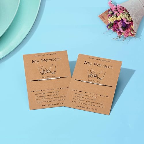 Miniatura 6 de SANNYRA Pulsera con código morse para mujer, pulseras a juego para 2 parejas, My Person Bestie Sister I Love You, mensaje secreto, amistad, pulsera