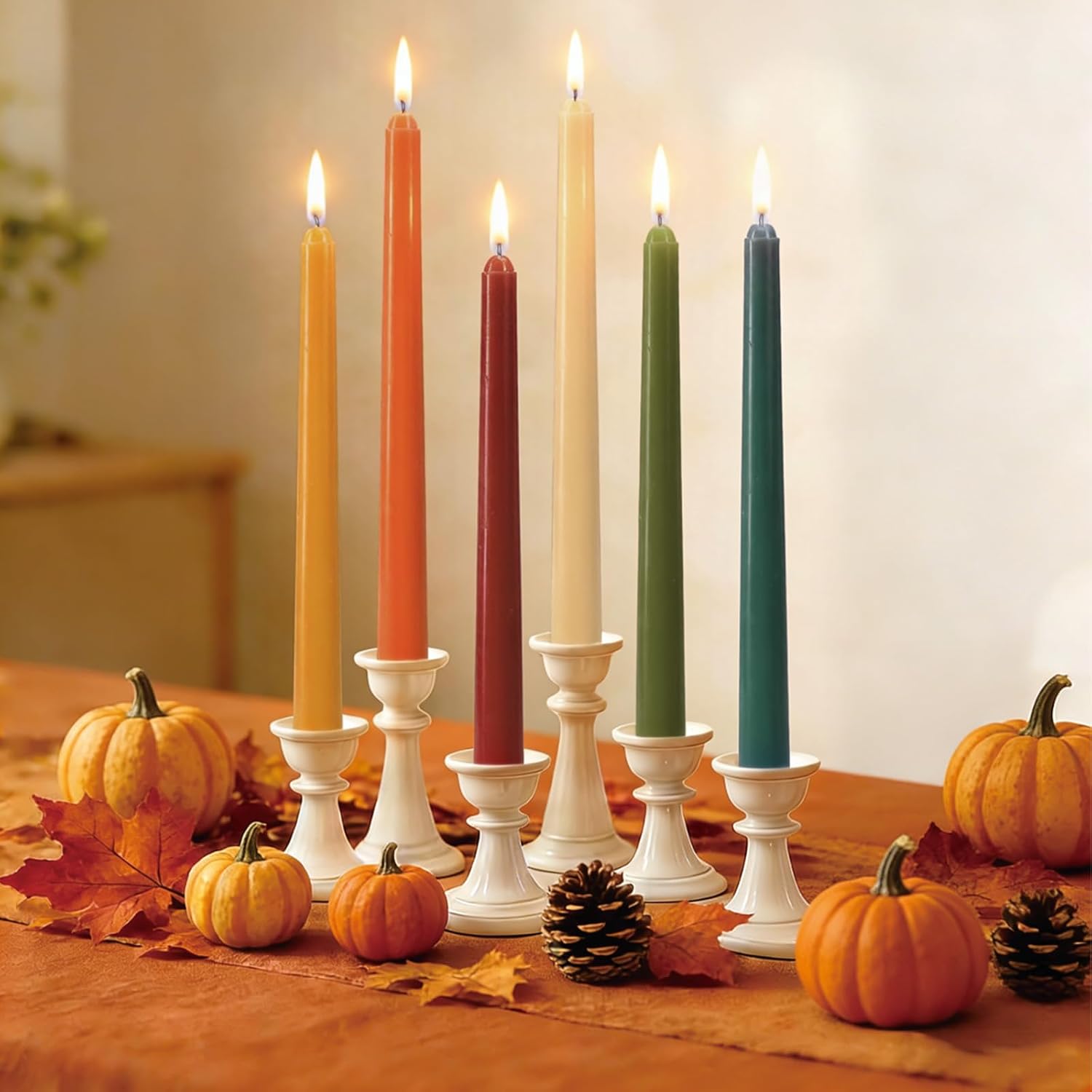 AnyDesign 12Pcs Fall Taper Candles 10 Inch 6 Retro Autumn Colors Wax Long Unscented Candlesticks for Autumn Wedding Harvest Thanksgiving Holiday Dinner Party Home Decor