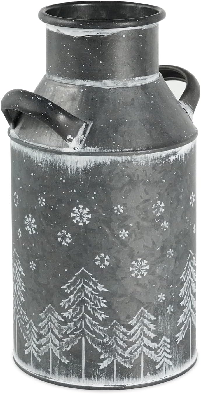 Putuo Decor Galvanized Milk Can, Rustic Shabby Chic Metal Flower Vase with Handle for Home Decor | Christmas Decorations | Flowers Arrangements, 10" H