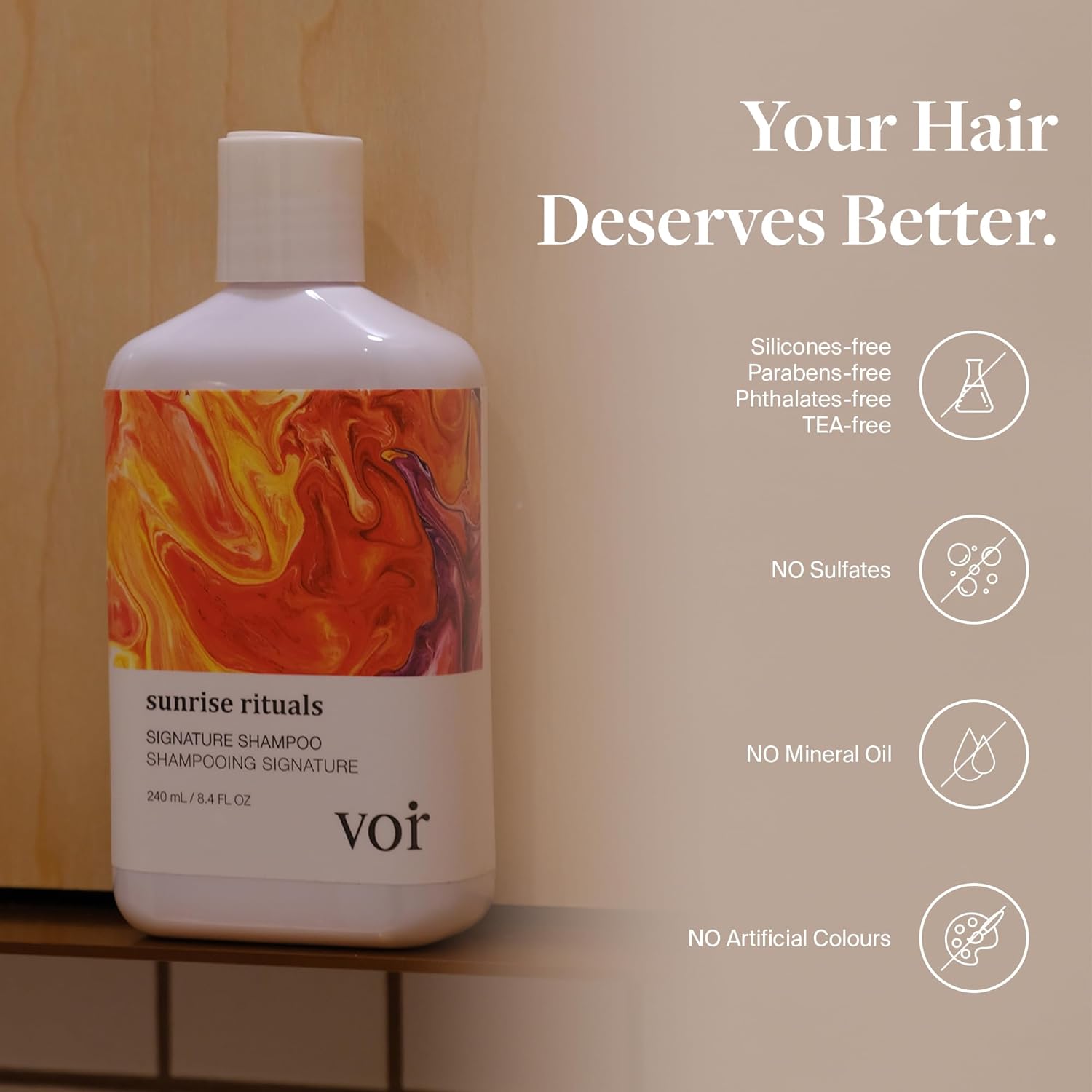 Voir Haircare Hyaluronic Acid Shampoo - Hydrating & Smoothing Formula for Frizzy Hair - Sulfate Free Shampoo for Enhanced Shine & Moisturizing Scalp Care, For All Hair Types, 8.4 FL Oz