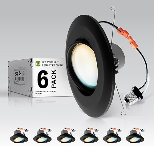ASD Retrofit - Luz LED empotrable con cardán de 6 pulgadas, borde negro, 15 W, 1310 lúmenes, 27003000350040005000 K, regulables, iluminación LED