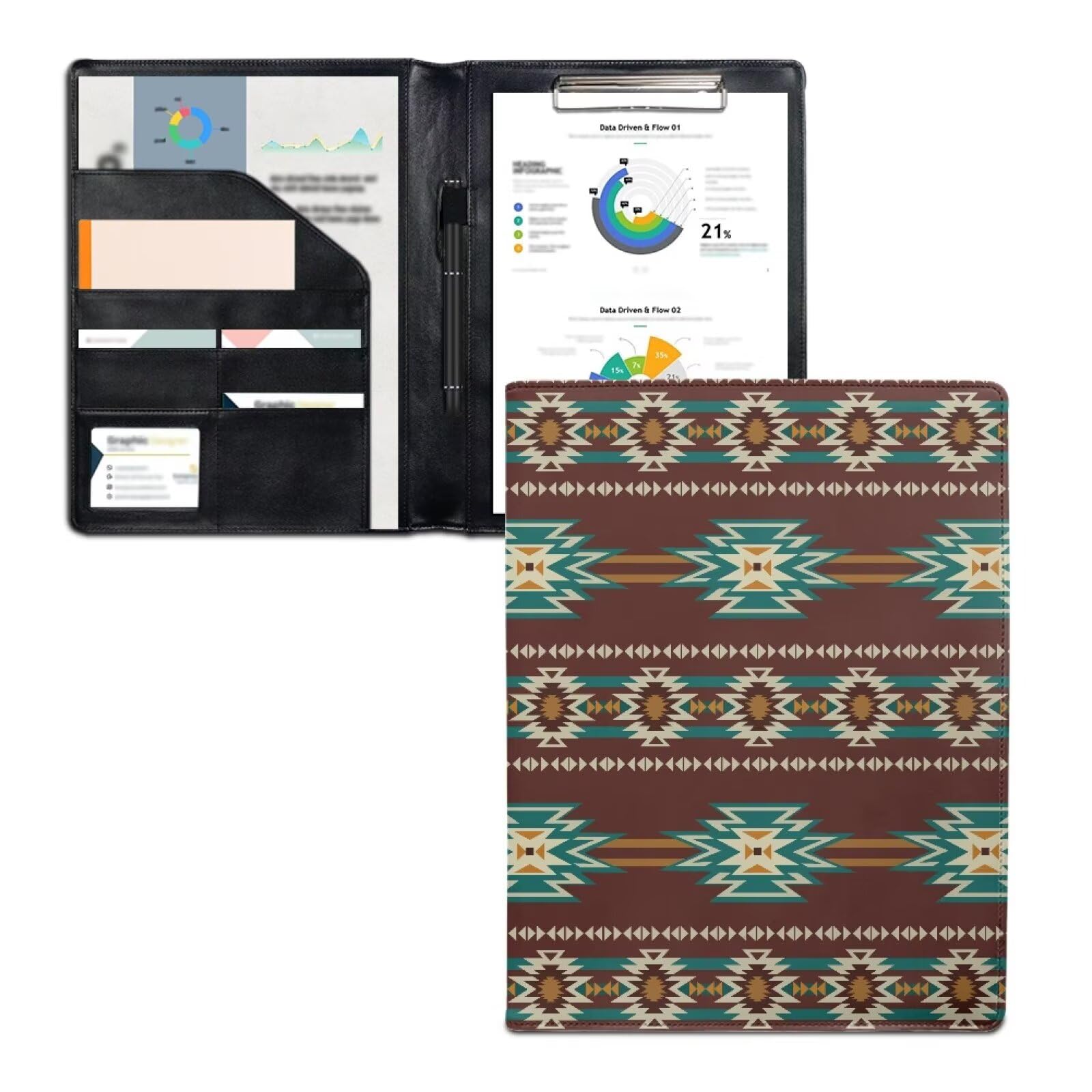 Dreaweet Navajo Portfolio Organizer Leather Padfolio for Women Men,Southwestern Tribal Geometry Resume Portfolio Folder Interview Legal Document