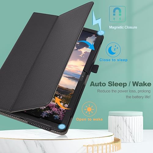 Miniatura 4 de Funda para tablet T-Mobile Revvl Tab 5G - Funda de piel sintética con soporte para lápices, color negro