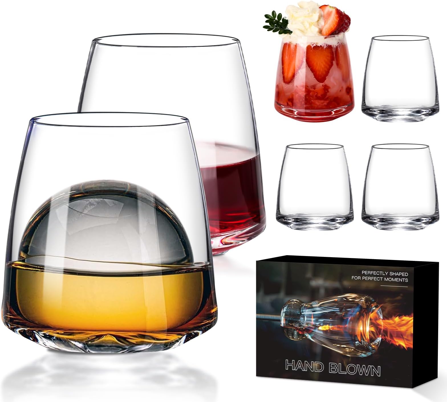 DOMINGO HUB Stemless Wine Glasses 160 ML Set Of 4 Red White Wine Glasses Party Long Stem 105 Oz Wine Glasses Hand Blown Crystal Unique Housewarming Gift - View #8