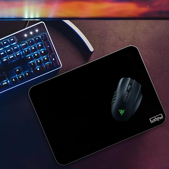 Glassboard Studio LuxxPad Glass Mouse Pad - Mouse Pad Gaming and Dry Erase Note Taking Pad, Tempered Strong Glass with Rubber Non-Slip Feet for Gaming & Work (Black, 10 x 14)
