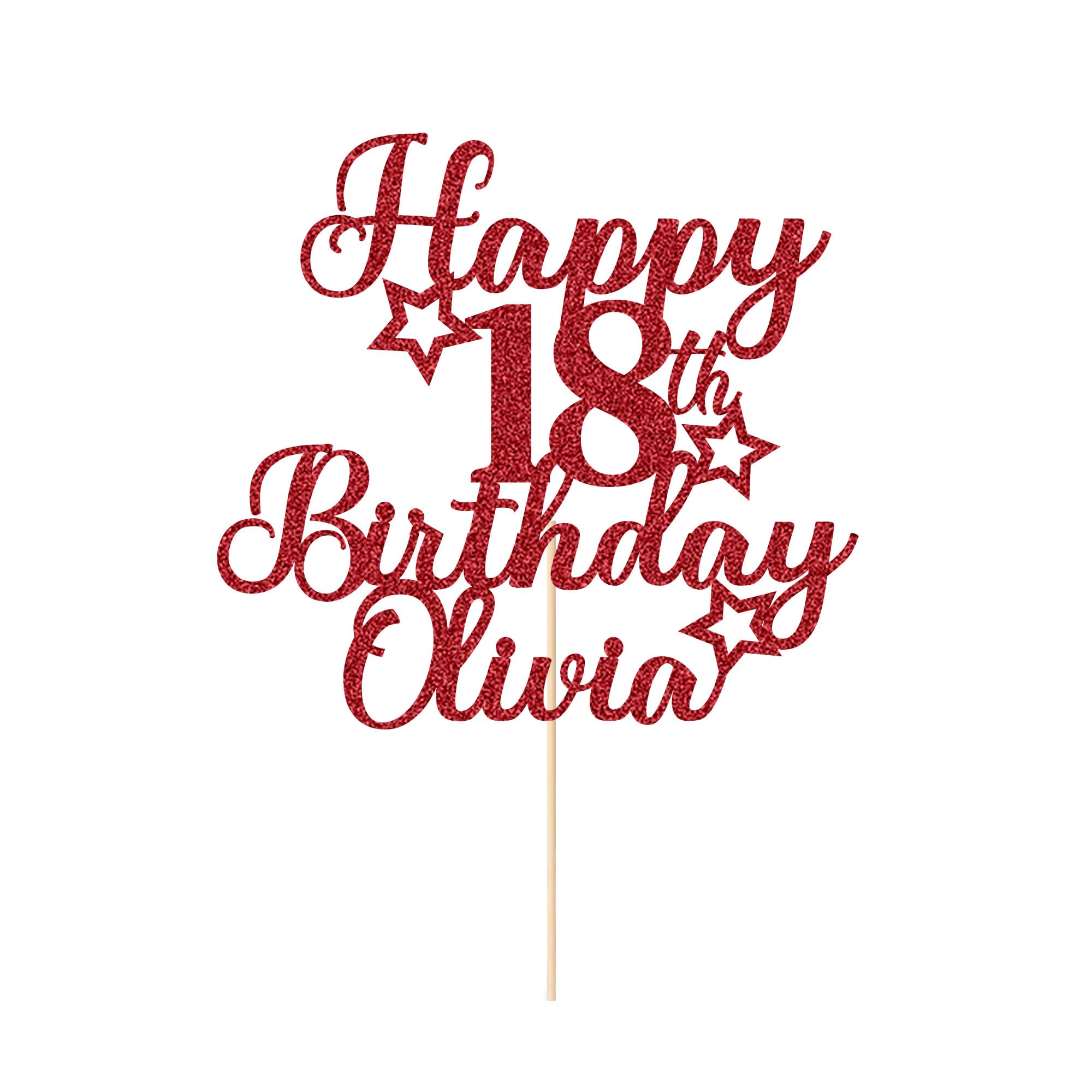 Personalised Happy Birthday Cake Topper Party Cake Decoration Customised with Any Age Name Cake Toppers for Men Boys Women Girls 16th 18th 20th 21st 30th 40th 50th 60th(Red) — image 1