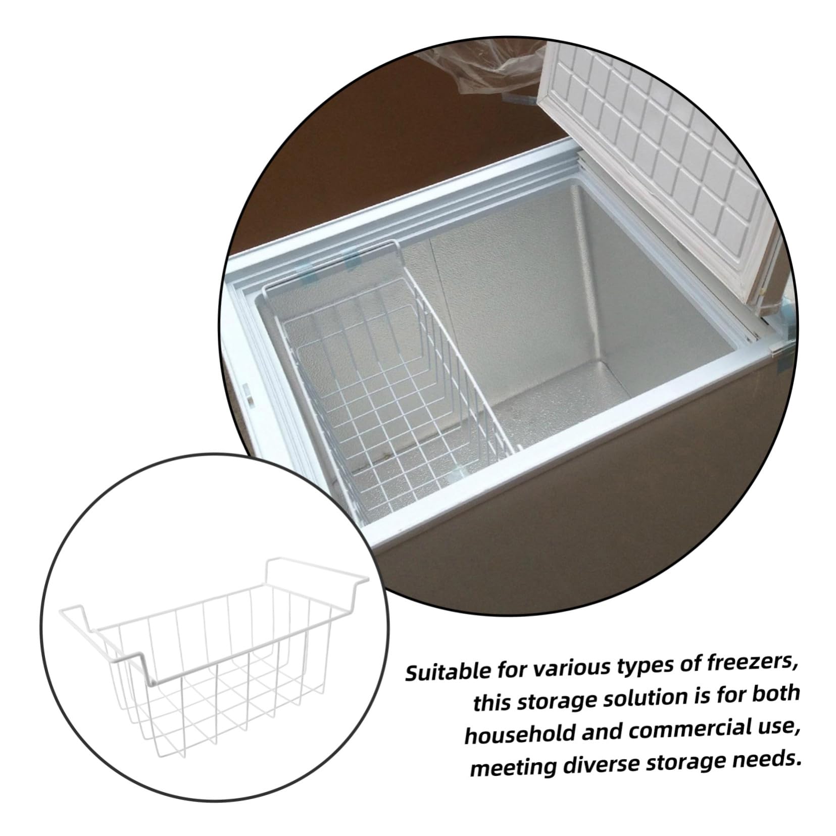 Cesta de Hierro para Congelador Almacenamiento Horizontal Blanco | Diseño y Acceso Rápido de Parte Superior Abierta , Ajuste Limpieza Sencilla , Optimiza el Espacio de Cocina