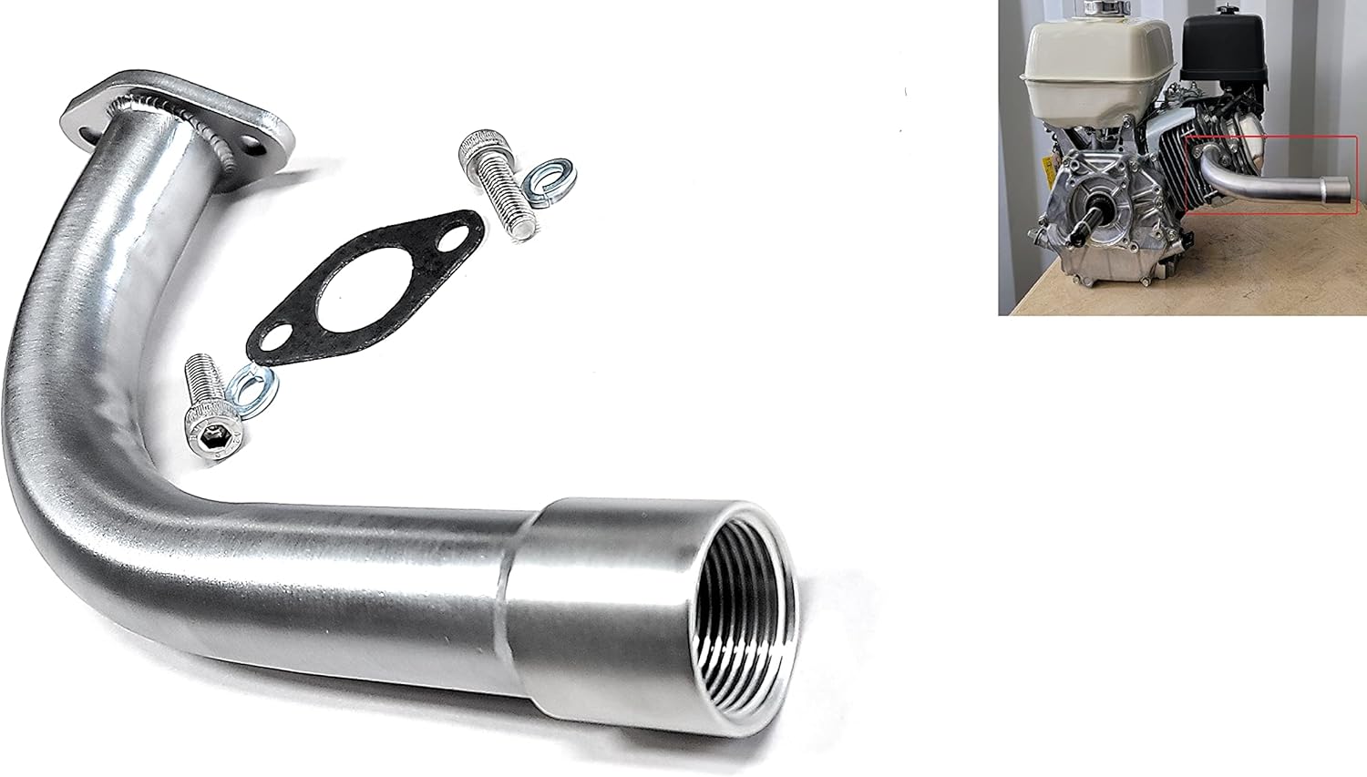 ARSPORT Exhaust Pipe with 1 inch SS female thread for: Predator 301cc, Predator 420cc, GX 240, GX 270, GX 390