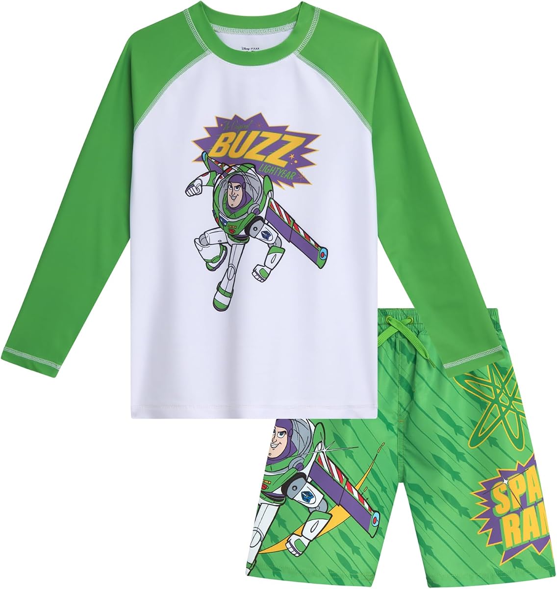 Disney Boys 2 Piece Swim Set- UPF 50 Rash Guard Shirt & Trunks-Lightweight | Officially Licensed, Mickey, Cars, Toy Story & Stitch Sun Protective Fabric, Quick Dry , Great for Beach, Pool & Water Play